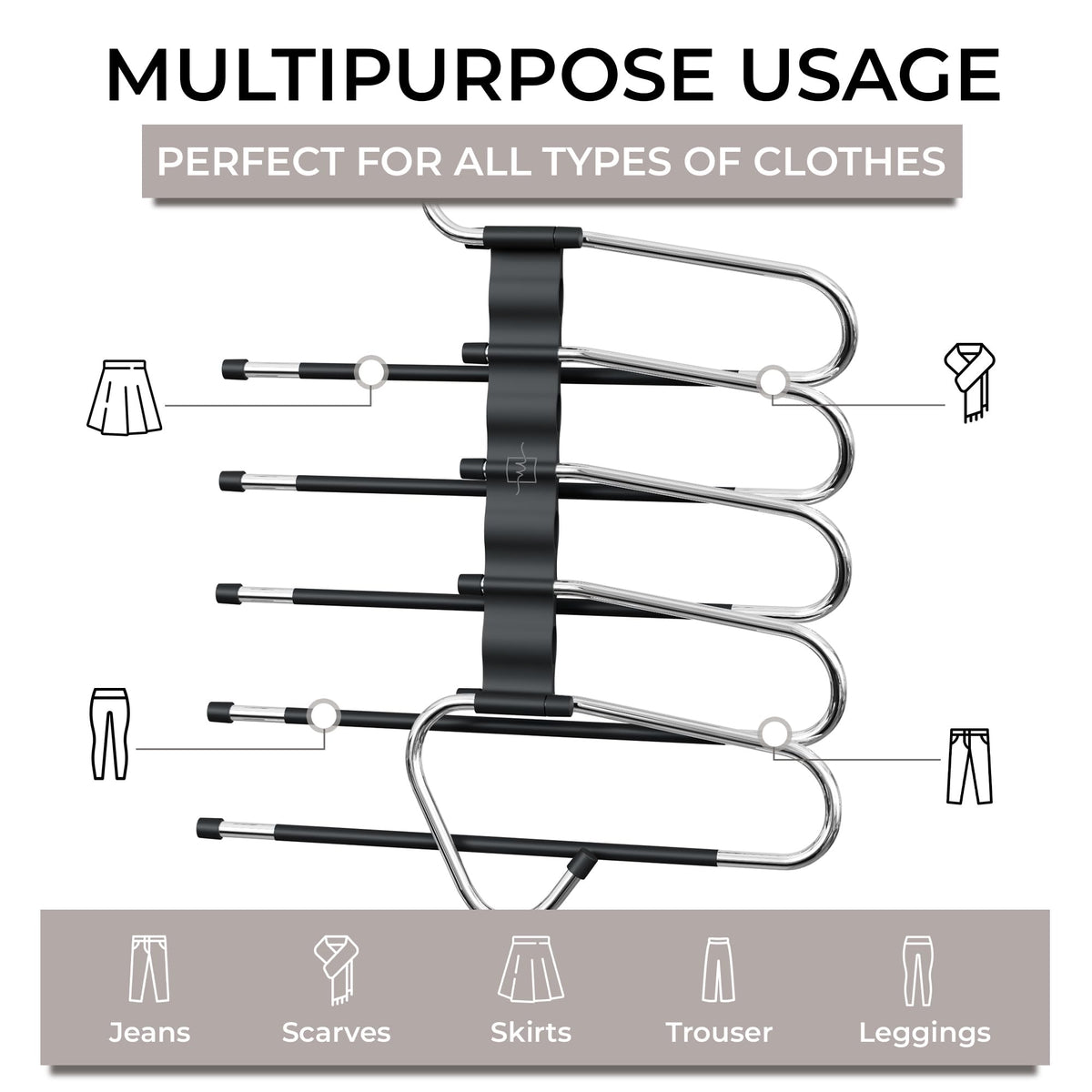 MORALVE Pants Hangers Space Saving - 2 Pack - Non-Slip Multi-Layer Space Saving Hangers - Multifunctional Clothing Rack for Closet Storage - Ideal for Jeans, Trousers, Skirts, Scarves & Slacks (Black) π All In One Marketplace Canada