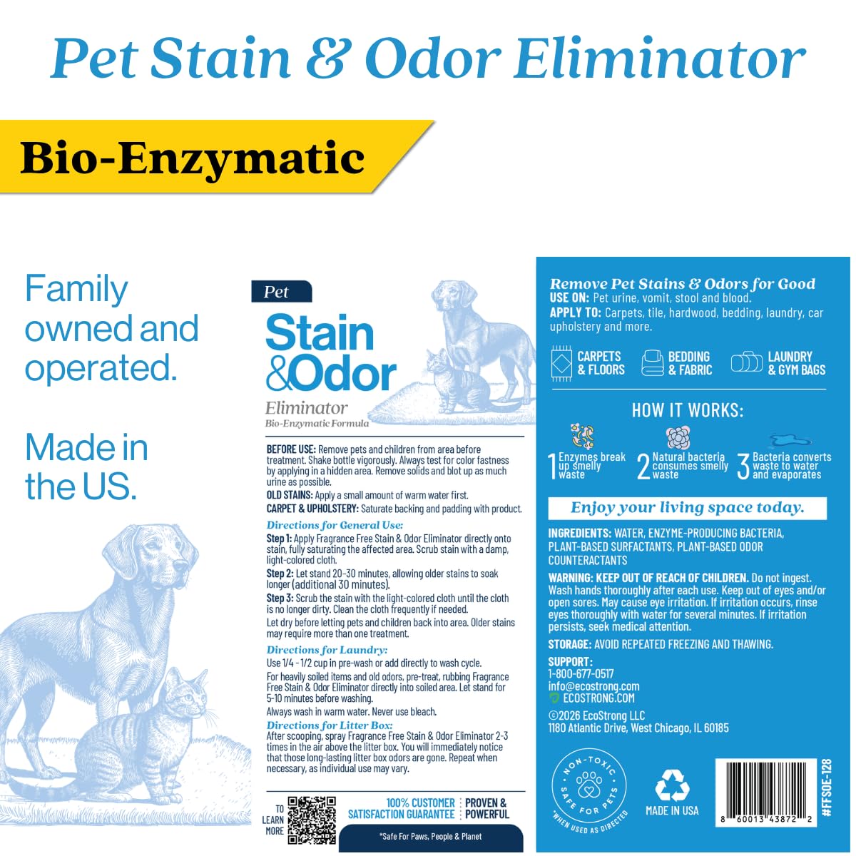 Eco Strong Pet Stain and Odor Remover - Cat Urine Enzyme Cleaner Destroyer, Urine Destroyer for Dogs, Pet Urine Enzyme Cleaner - 128 Oz ๐ All In One Marketplace Canada