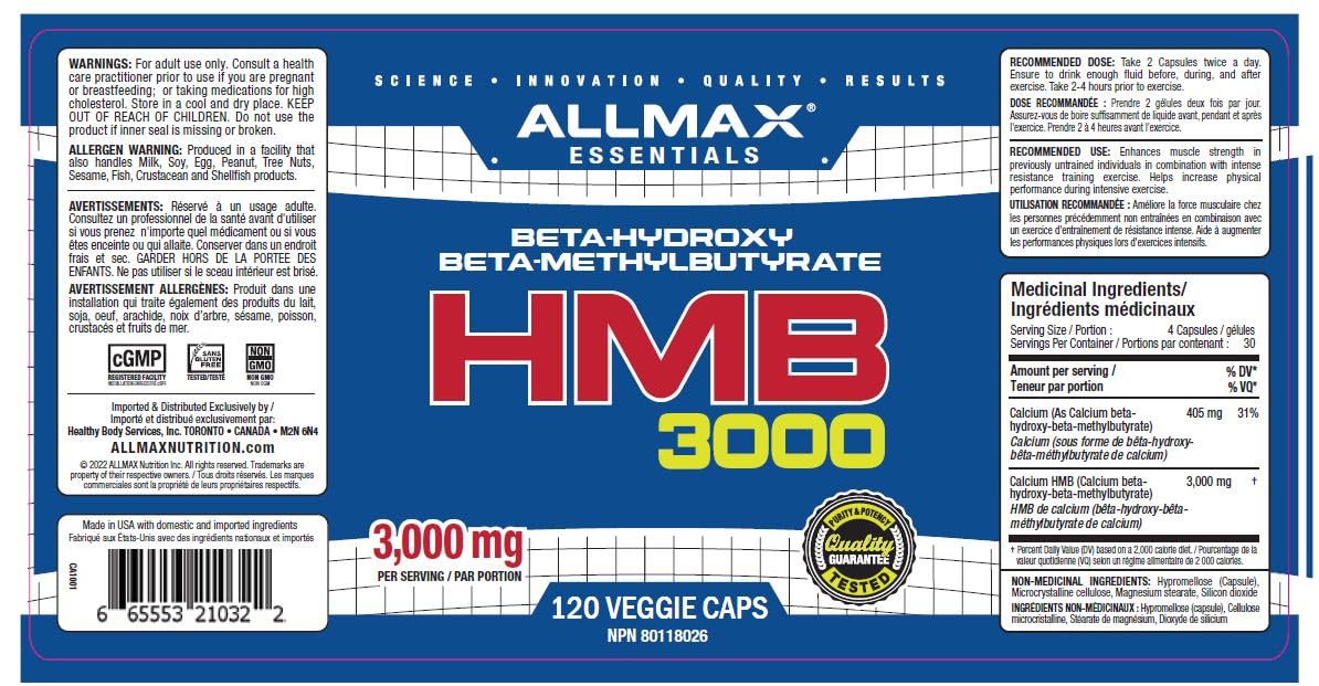 ALLMAX HMB Capsules, 3000 mg, 120 Count, 30 Servings ๐ All In One Marketplace Canada