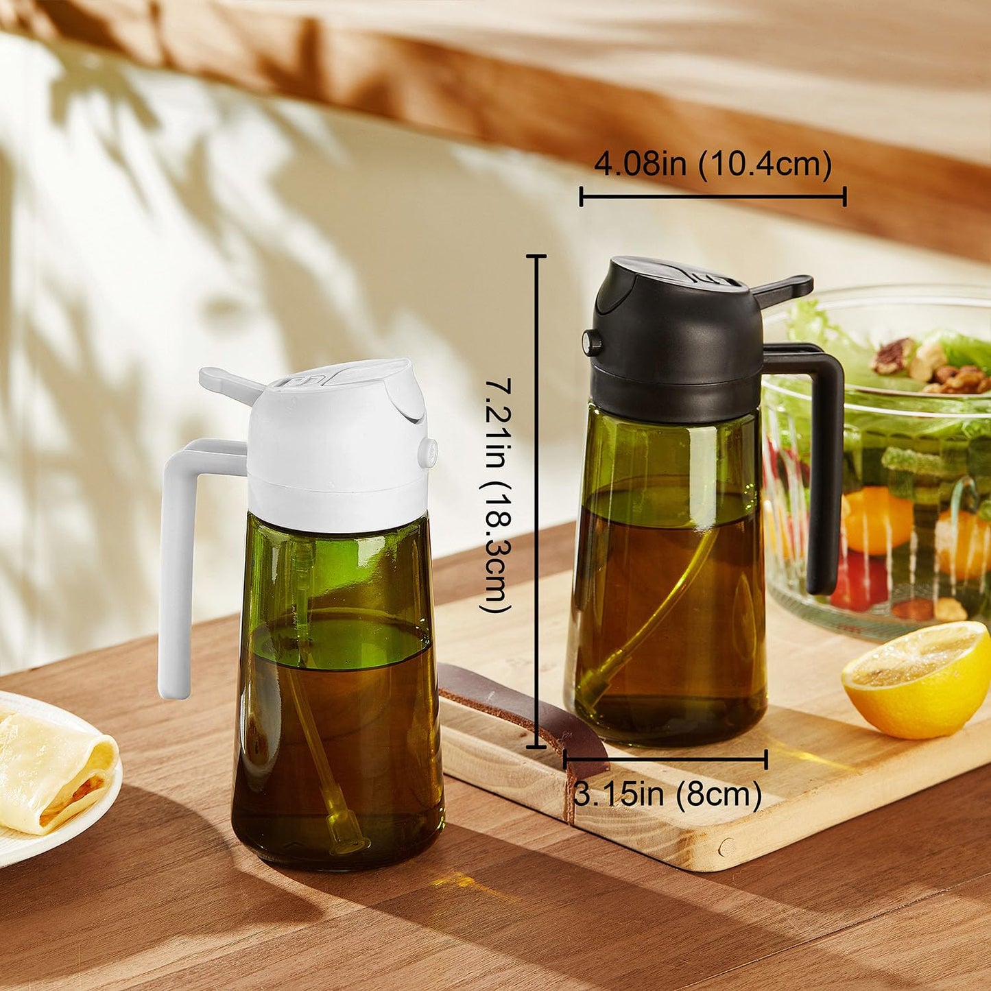 TrendPlain 470ml Olive Oil Dispenser Bottle for Kitchen Gadgets - 2 in 1 Dispenser and Sprayer - Olive Oil Spray Bottle w/Stickers (Light Blockage) - BPA Free - Black&Green ๐ All In One Marketplace Canada