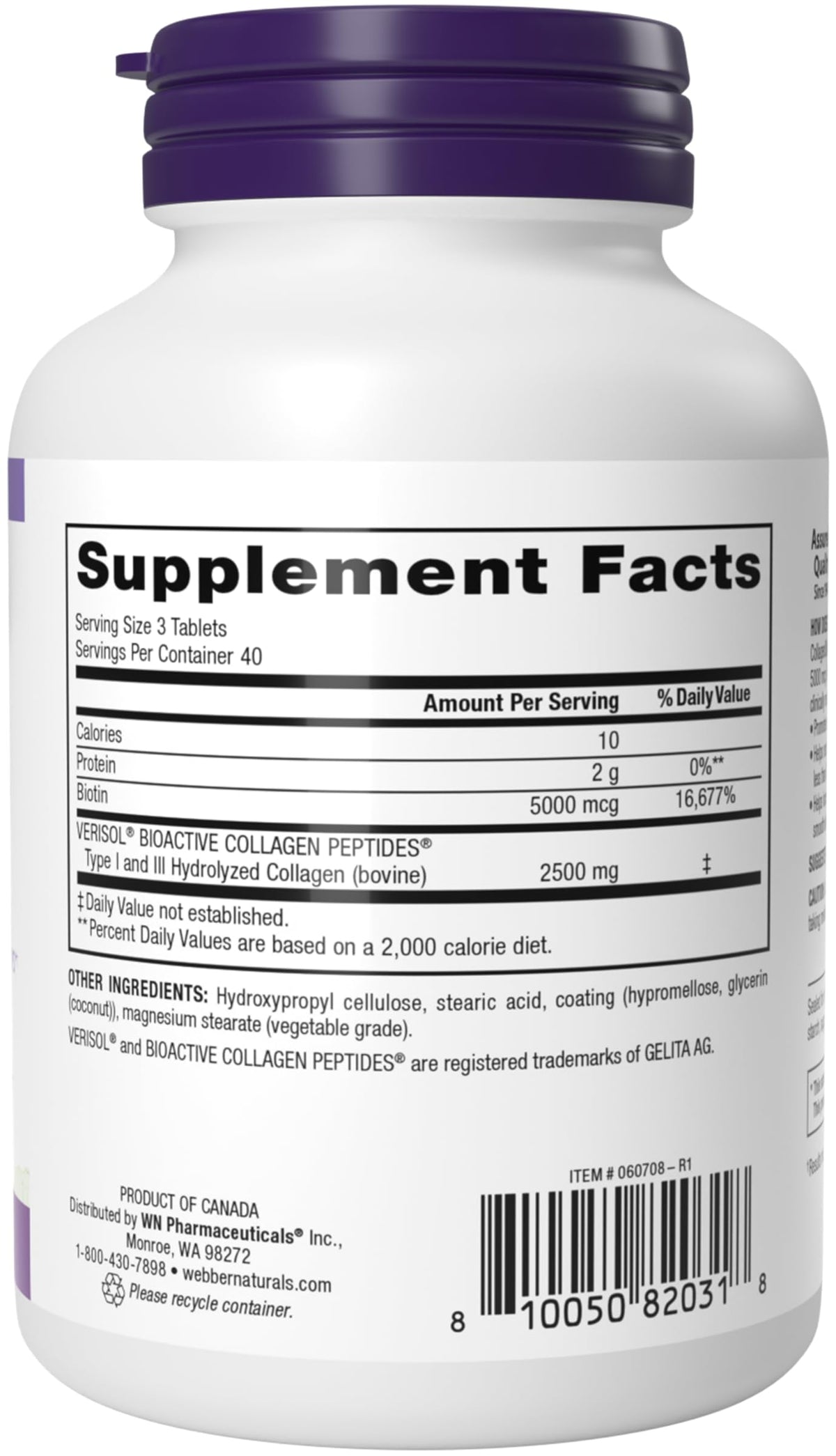 Webber Naturals Collagen30 with Biotin, 2,500 mg of Bioactive Collagen Peptides with 5,000 mcg of Biotin Per Serving, 120 Tablets, For Advanced Nourishment of Skin, Hair and Nails ๐ All In One Marketplace Canada
