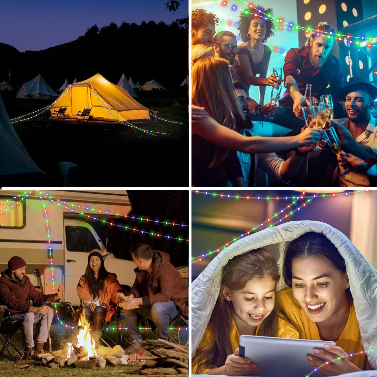HAMLITE Solar Camping String Lights: 4 in 1 Camping Fairy Light - 32.8Ft Camping Lights with 5 Modes - USB Outdoor String Lights Rechargeable - Waterproof Retractable String Light for Hiking, Tent, RV ๐ All In One Marketplace Canada