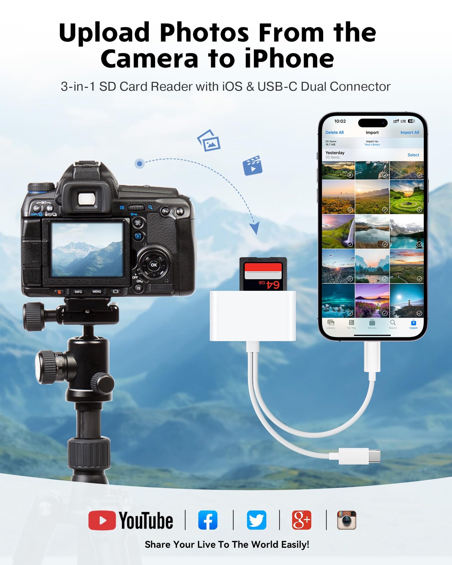 SD Card Reader for iPhone iPad Camera with USB C, Dual Card Slot USB 3.0 Memory Card Reader Supports SD/TF Card Trail Camera Viewer SD Card Adapter Portable Micro SD Card Reader No App Plug and Play ๐ All In One Marketplace Canada