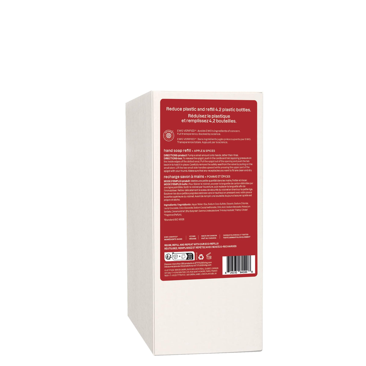 ATTITUDE Liquid Hand Soap Refill, EWG Verified, Made in Canada, Plant and Mineral-Based, Vegan Personal Care Products, Apple & Spices Scent, 2 L π All In One Marketplace Canada