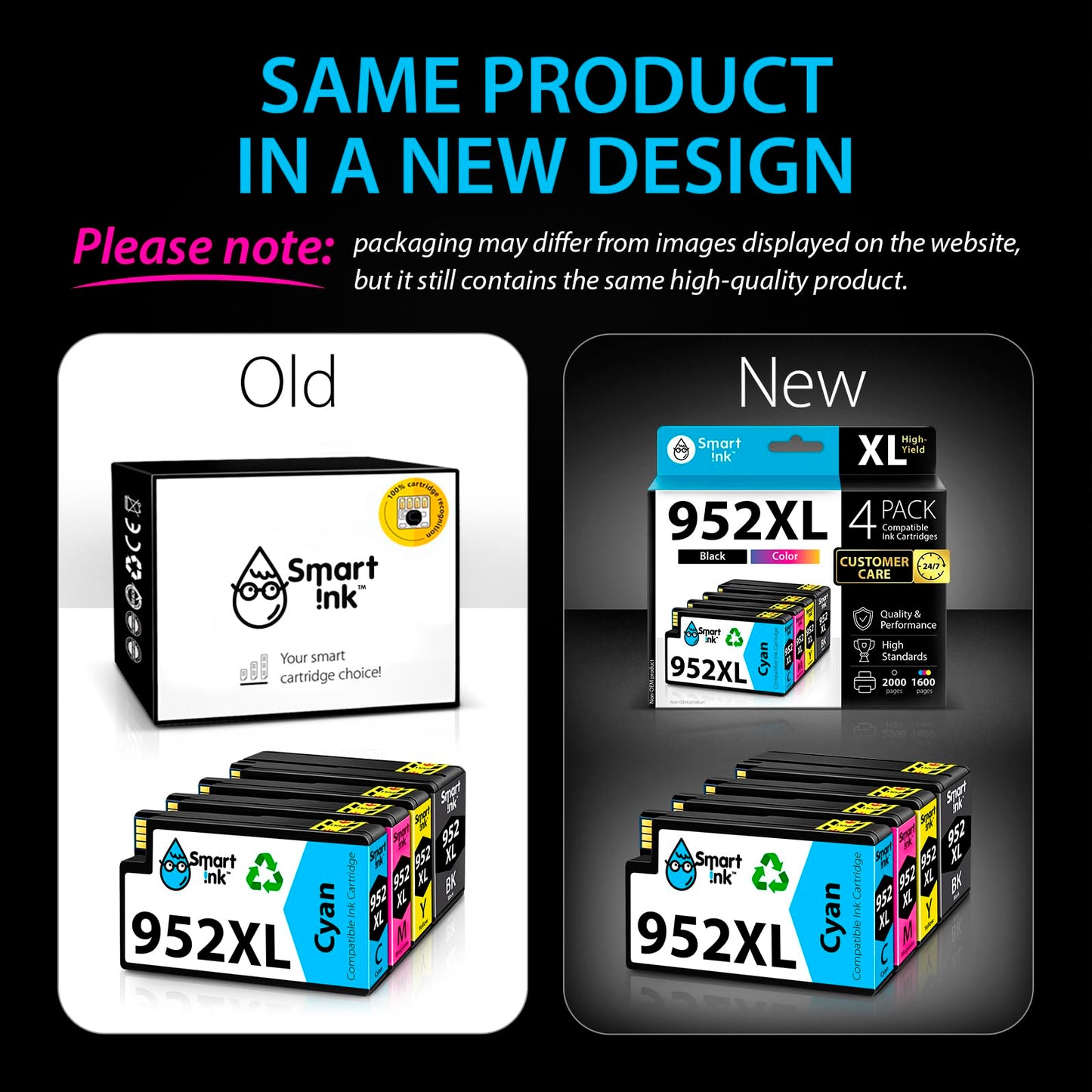 Smart Ink Compatible Ink Cartridge Replacement for HP 952 952XL (4 Combo Pack) Advanced Chip Technology to use with OfficeJet 8702 OfficeJet Pro 7720 7740 8210 8216 8710 8715 8720 8725 8728 8730 8745 ๐ All In One Marketplace Canada