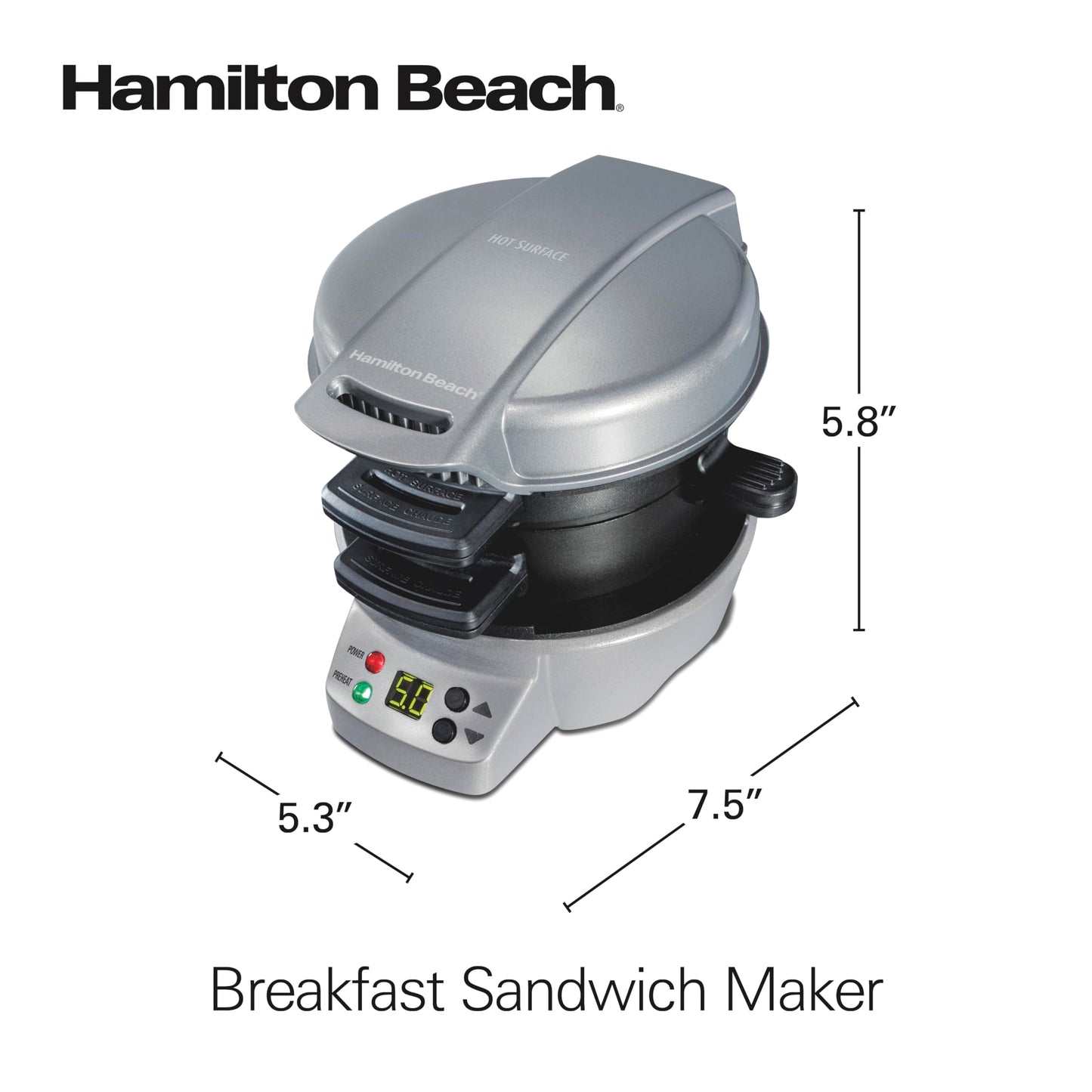 Hamilton Beach Breakfast Sandwich Maker with built in Digital Timer,600 W, PFAs Free, Silver (25478RC) ๐ All In One Marketplace Canada