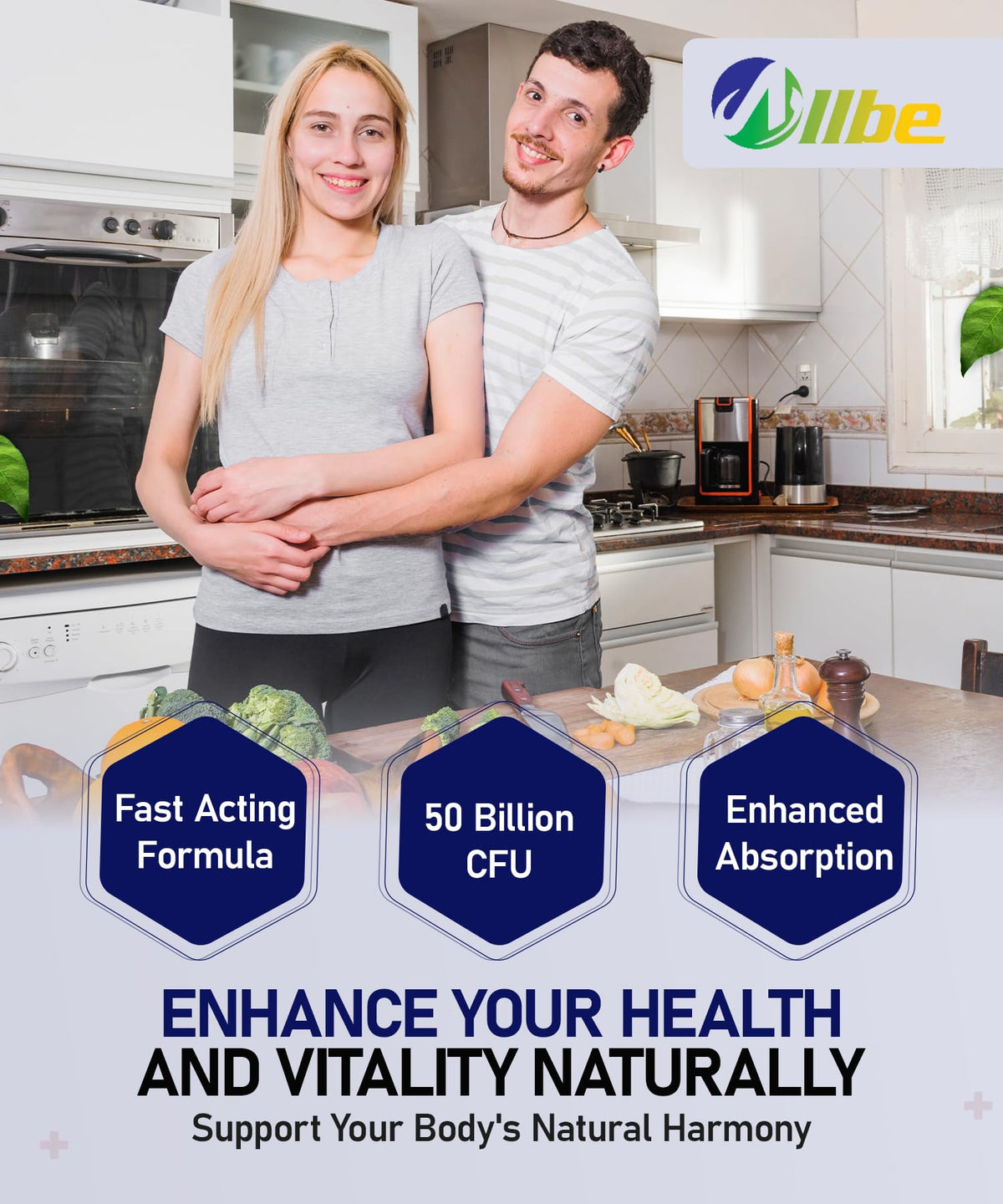 Allbe Probiotics for Men & Womens - 50 Billion CFU with 11 Strains, Lactobacillus, Acidophilus and L. Gasseri - Support Gut Health, Digestion, Weight Management and Bloating Relief - 60 Vegan Capsules, 1 Per Day ๐ All In One Marketplace Canada