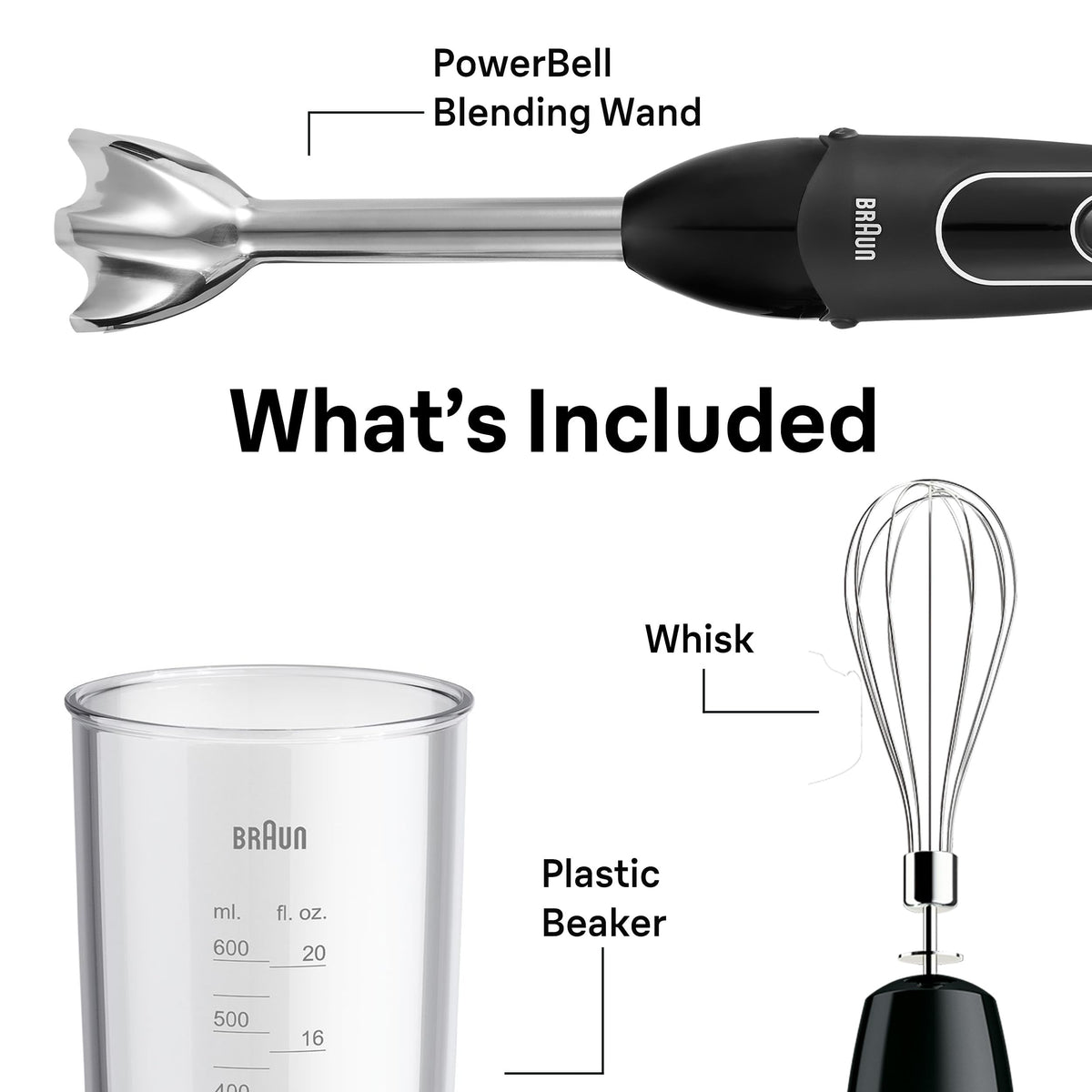 Braun MQ505 Immersion Hand Blender w/Whisk & Beaker, Dual Speed, 350W ๐ All In One Marketplace Canada
