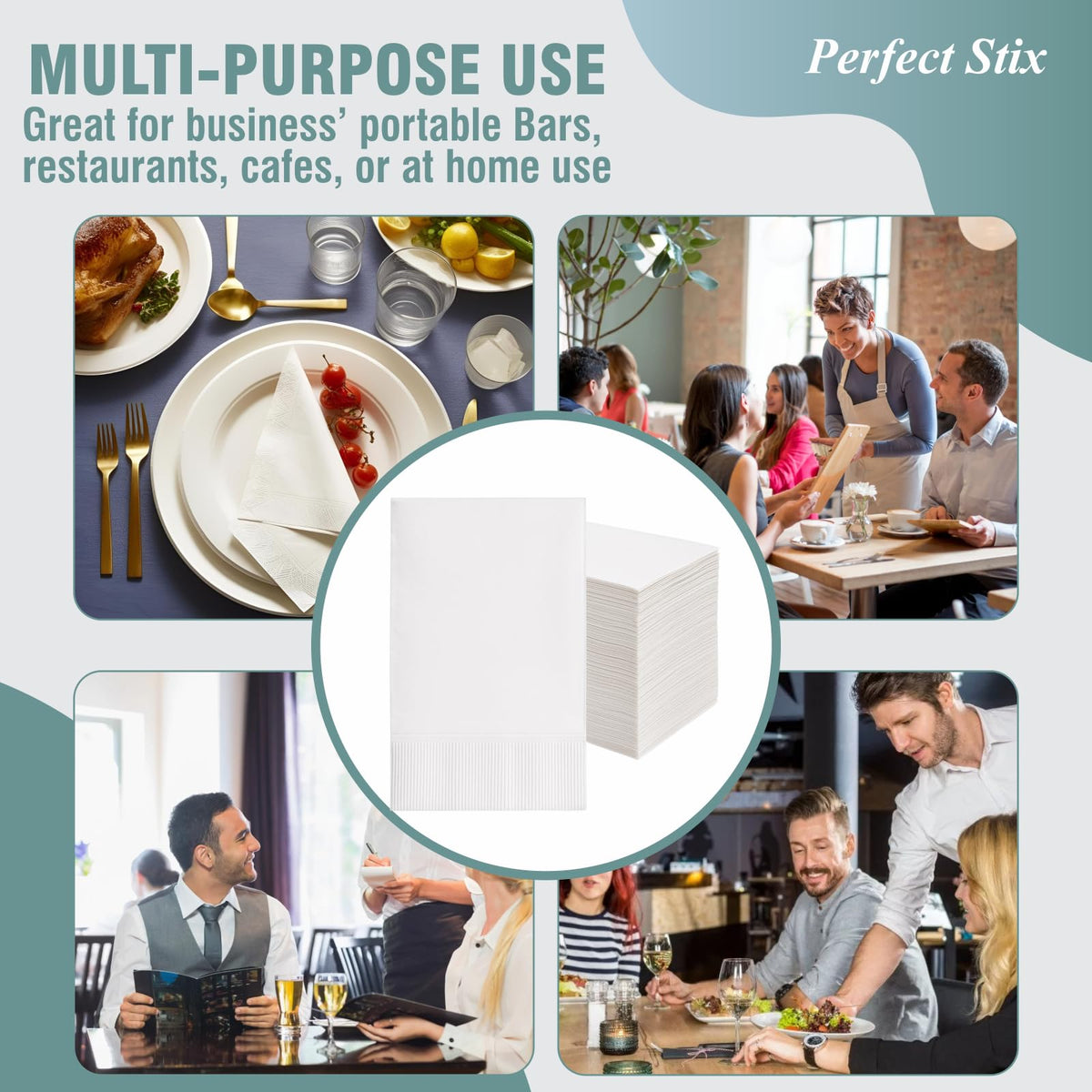 Perfect Stix White Dinner Napkin-300 2-Ply White Dinner Napkins, 0.1" Height, 17" width, 15" Length (Pack of 300) ๐ All In One Marketplace Canada