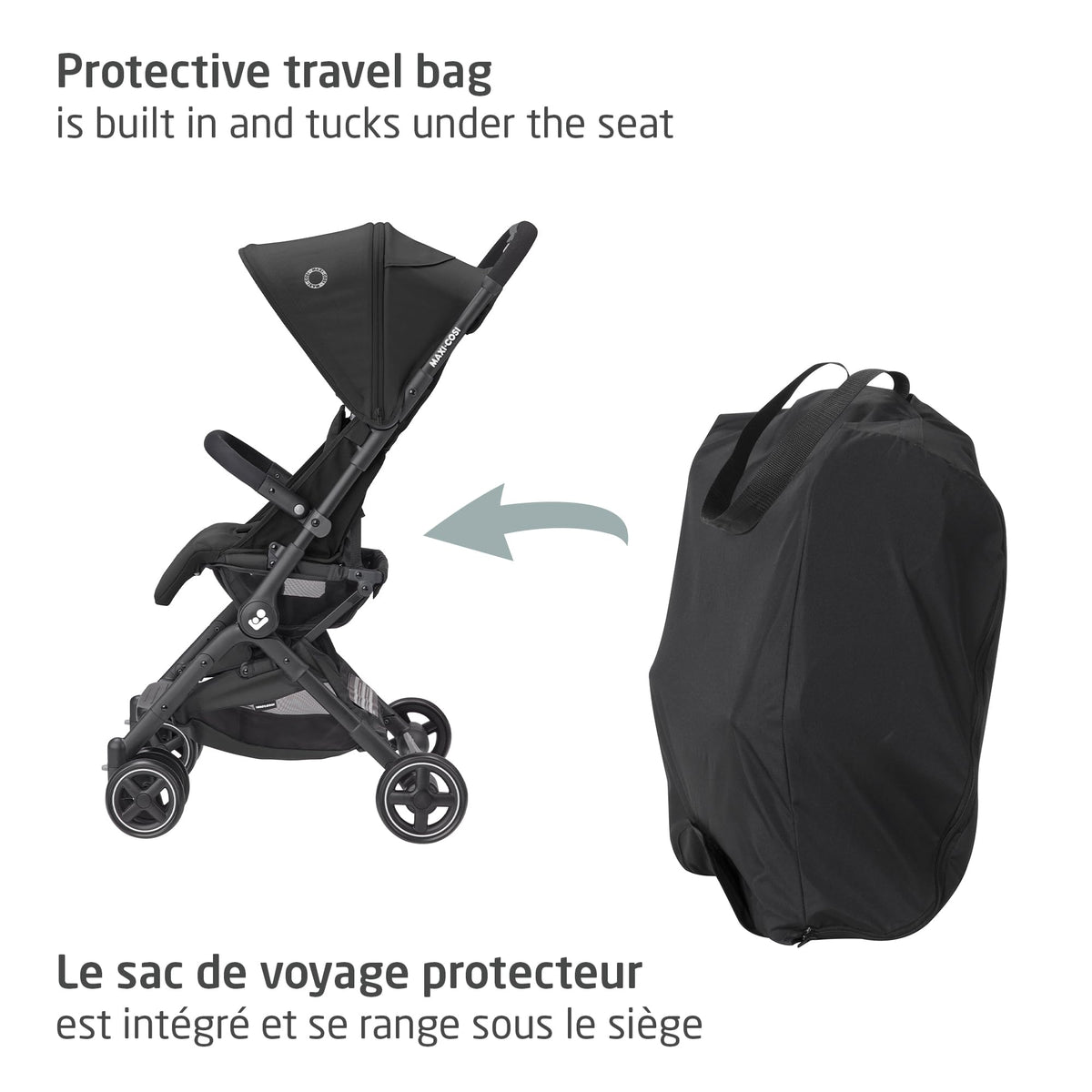 Maxi-Cosi Lara Ultra Compact Stroller, Airplane Carry-on Compliant for travel, Lightweight, one-hand fold, large storage, inludes travel bag Essential Black đ All In One Marketplace Canada