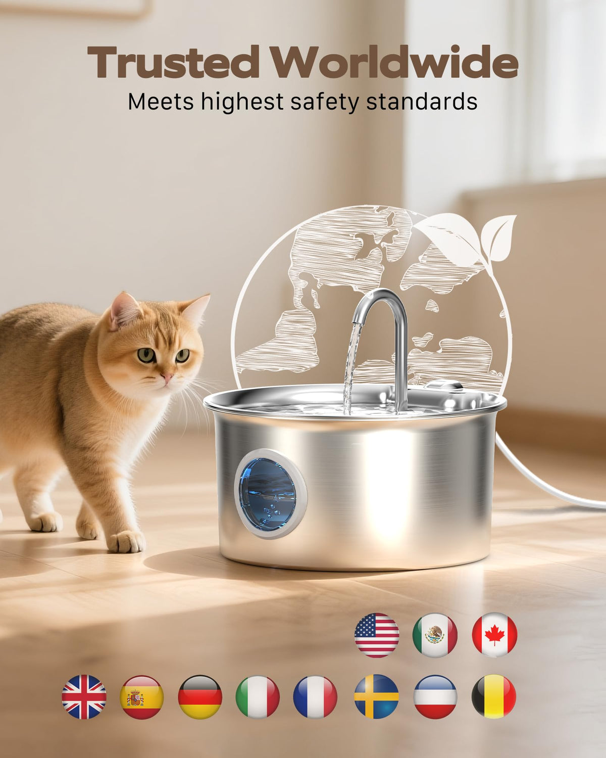 Cat Water Fountain Stainless Steel: Cat Fountain for Drinking - 2.6L Pet Water Fountain Indoor Cats - Quiet Pets Waterer - Cats Water Dispenser - for Small Animals š All In One Marketplace Canada