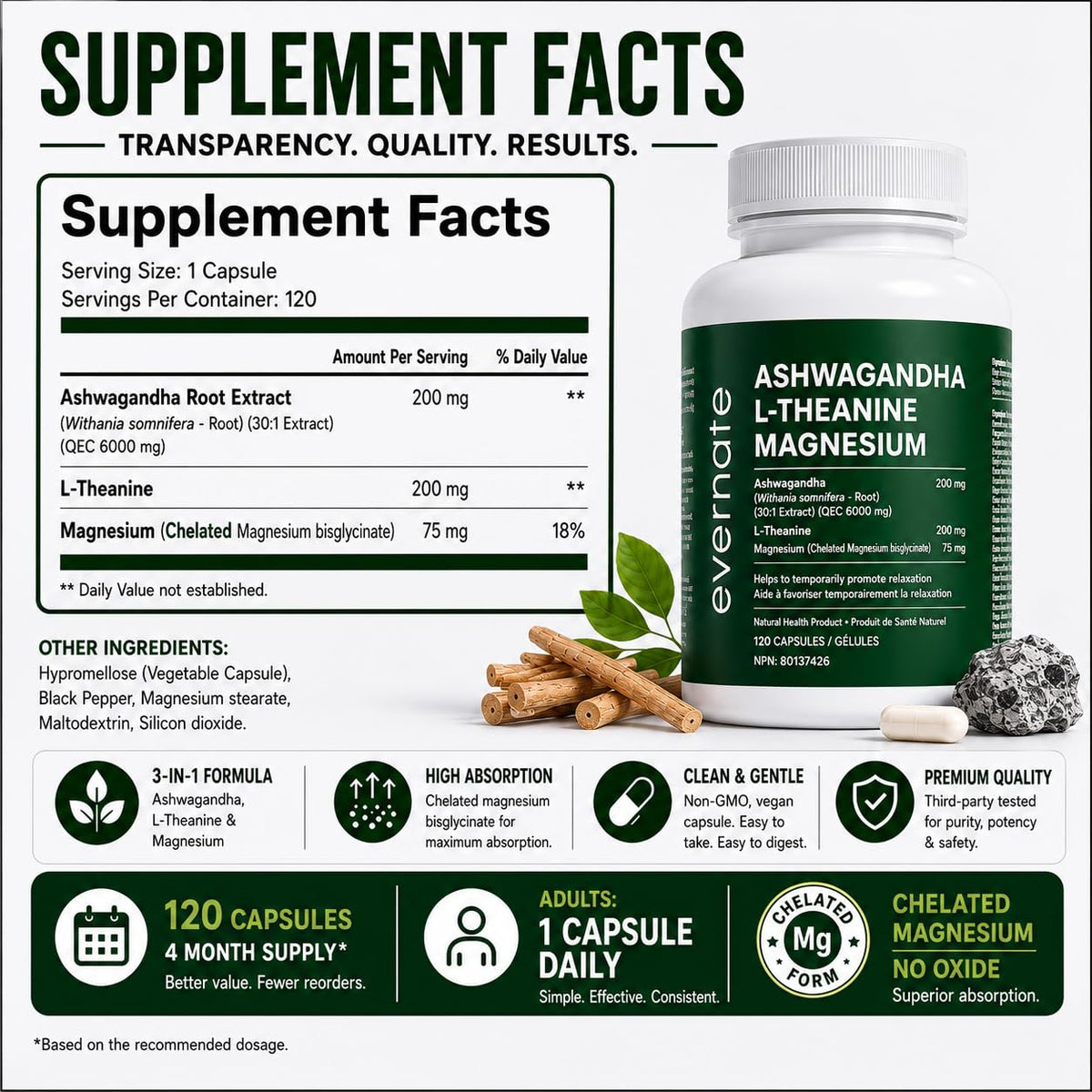 ALL-IN-ONE Ashwagandha 6000mg with L-Theanine 200mg & Magnesium Bisglycinate Chelated – Stress, Sleep, Mood, Calm & Relaxation Support – Non-GMO Vegan – 120 Capsules, 4 Month Supply – 1 Capsule Daily – Made in Canada 🍁 All In One Marketplace Canada