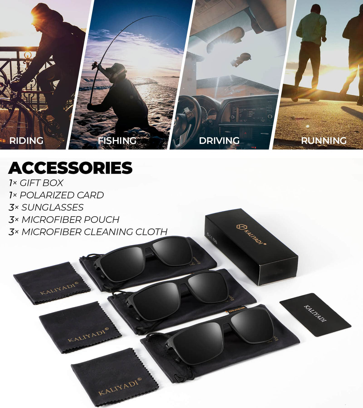 KALIYADI Polarized Sunglasses Men, Lightweight Mens Sunglasses Polarized UV Protection Driving Fishing Golf (Black/Black/Black) ๐ All In One Marketplace Canada
