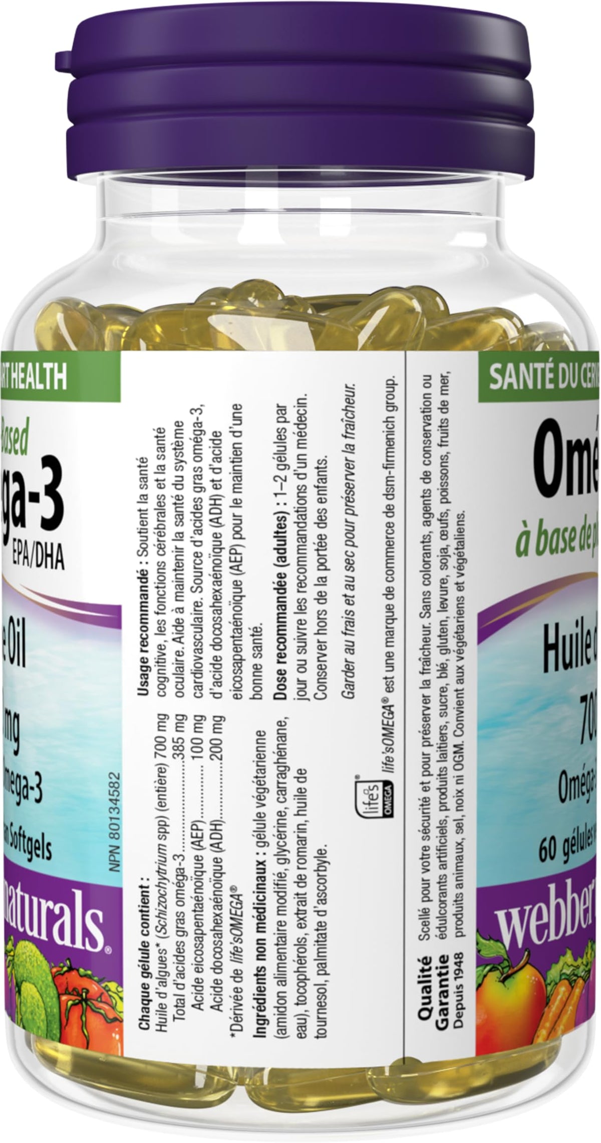 Webber Naturals Plant-Based Omega-3, 60 Softgels, Fish-Free Source of Omega-3, From Sustainably Cultivated Algae, Vegan ๐ All In One Marketplace Canada