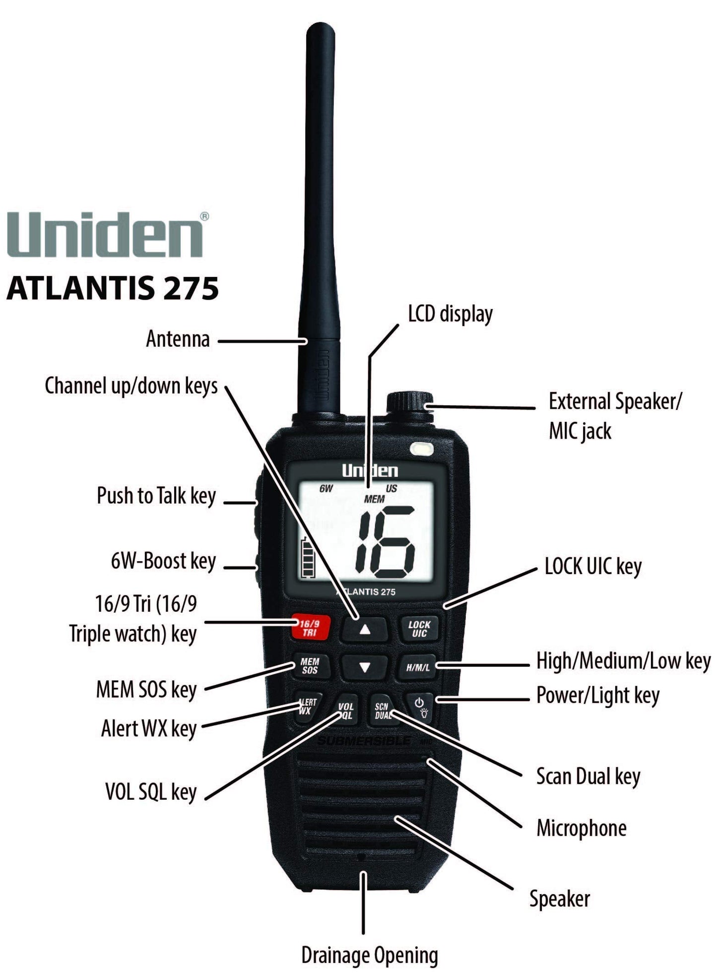Uniden Atlantis 275 Handheld Two-Way VHF Marine Radio, Floating IPX8 Submersible Waterproof, Large Dual-Color Screen, 6-Watt, All USA/International/Canadian Marine Channels, NOAA Weather Alerts ๐ All In One Marketplace Canada