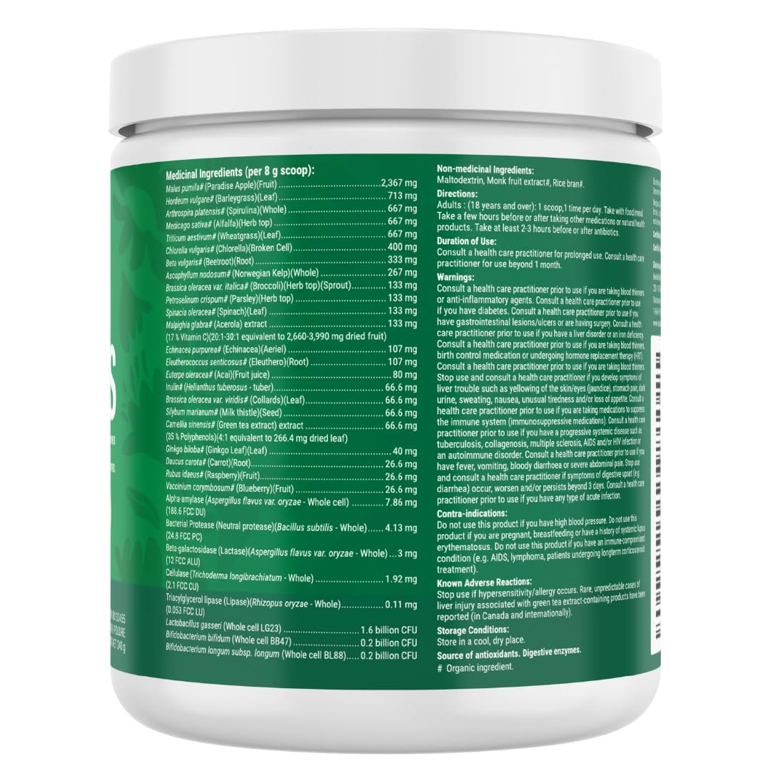 Nested Naturals Super Greens Powder - Organic Daily Greens Superfood Powder w/ 20+ Whole Foods, Spirulina, Wheat Grass & Barley Grass - Probiotics, Fiber & Enzymes - USDA Certified Organic, Original Flavour, 30 Servings π All In One Marketplace Canada