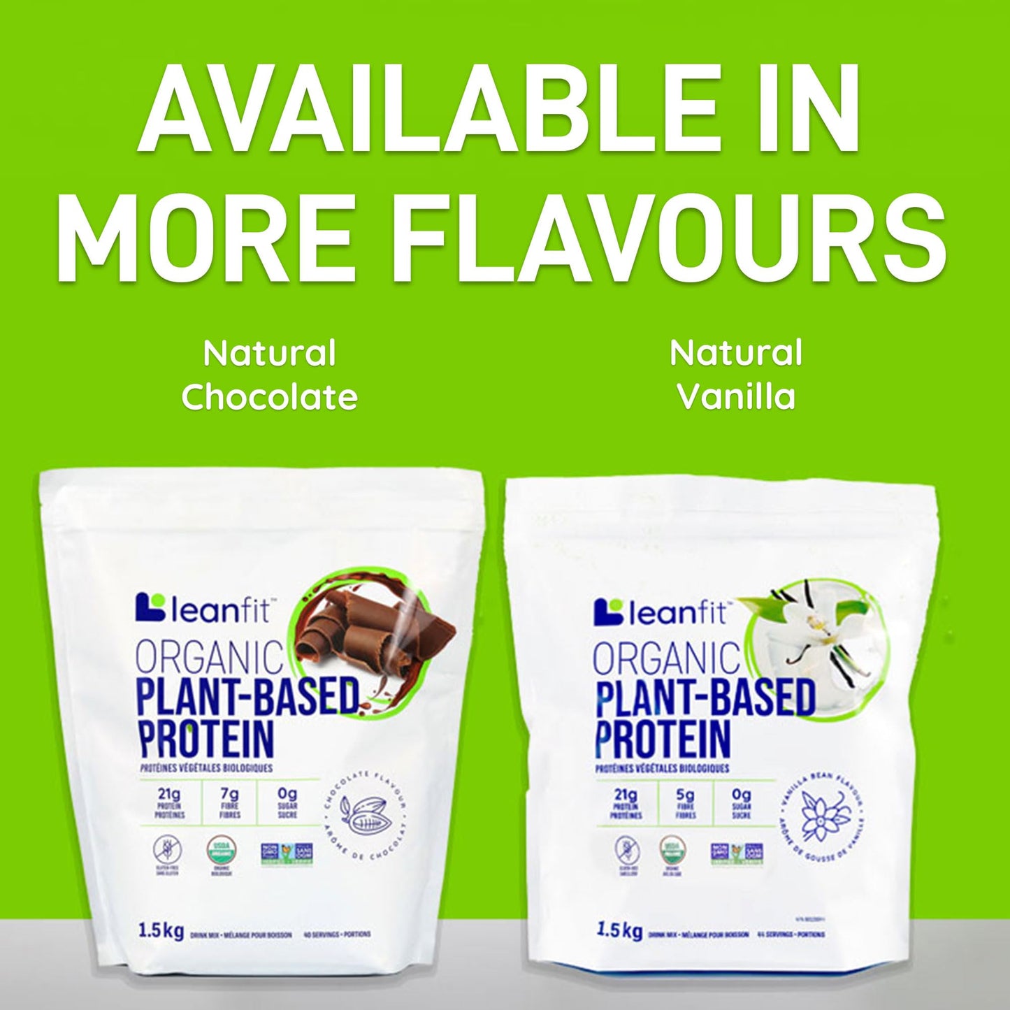 LEANFIT ORGANIC PLANT-BASED PROTEIN, Natural Chocolate - Vegan, Soy Free, Gluten Free, Dairy Free, Sugar Free - 21g Protein, 40 Servings, 1.5kg Bag ๐ All In One Marketplace Canada
