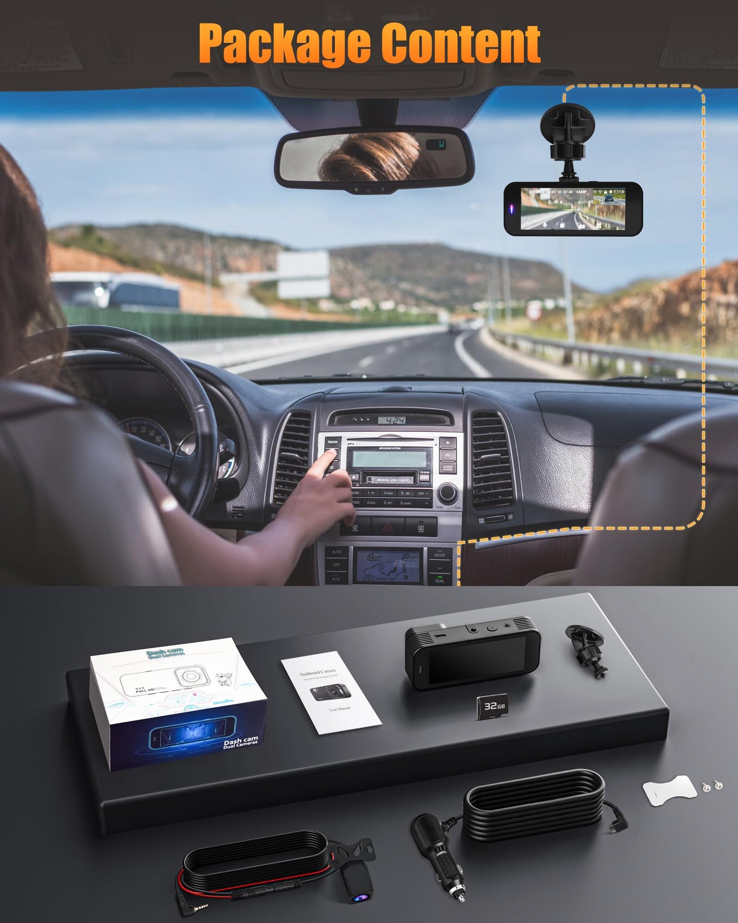 Dash Camera for Cars, 4K+1080P Dash Cam Front and Rear with 5G WiFi, Built-in 32GB Card, Night Vision, G-Sensor, 24H Parking Mode, Loop Recording 🍁 All In One Marketplace Canada