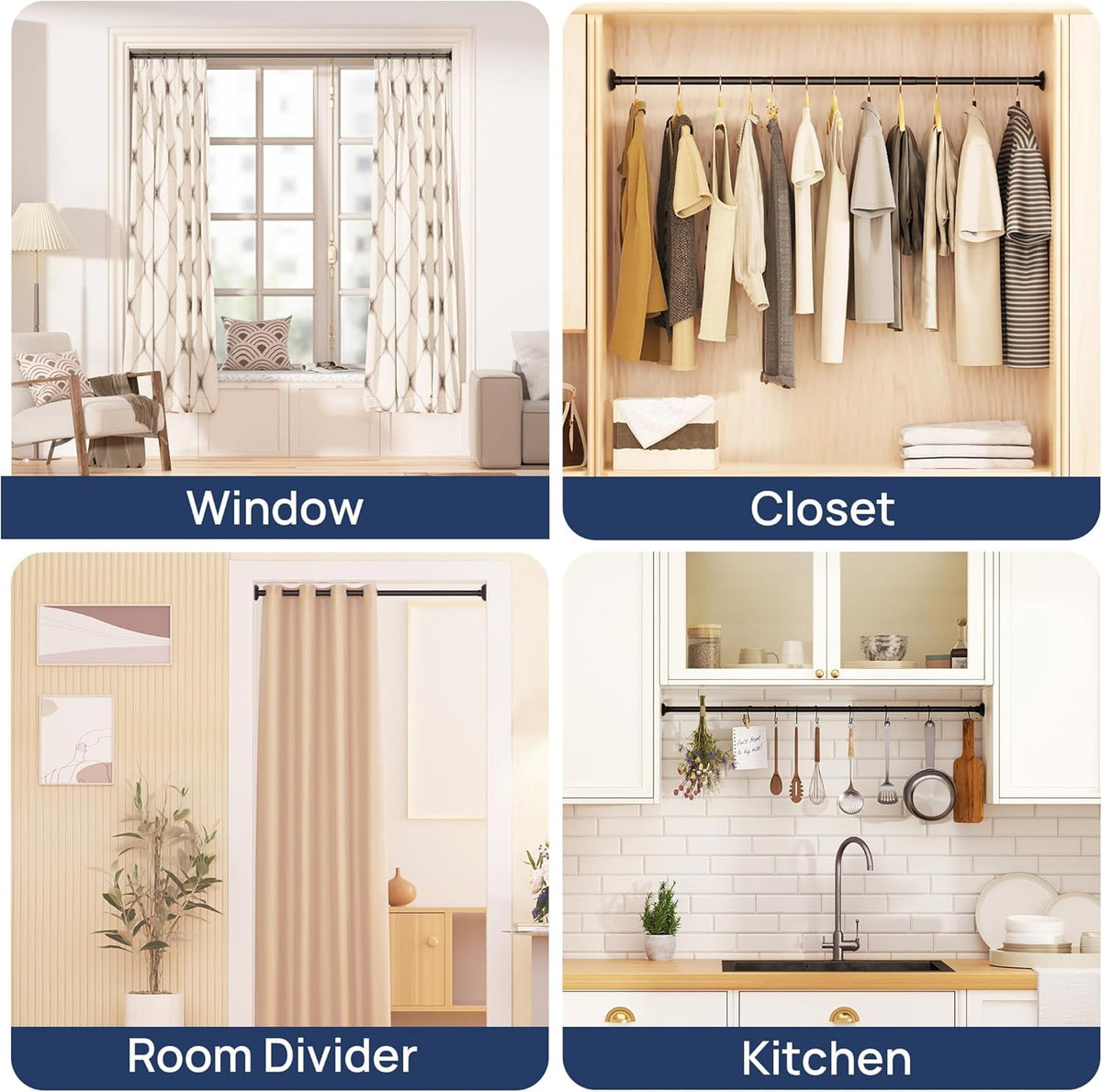 Matte Black Shower Curtain Rod Tension 30 to 76 Inches Never Rust Non-Slip Spring Tension Shower Rod No Drilling Stainless Steel Curtain Pole Use Bathroom, Closet, Window, Room Divider 🍁 All In One Marketplace Canada