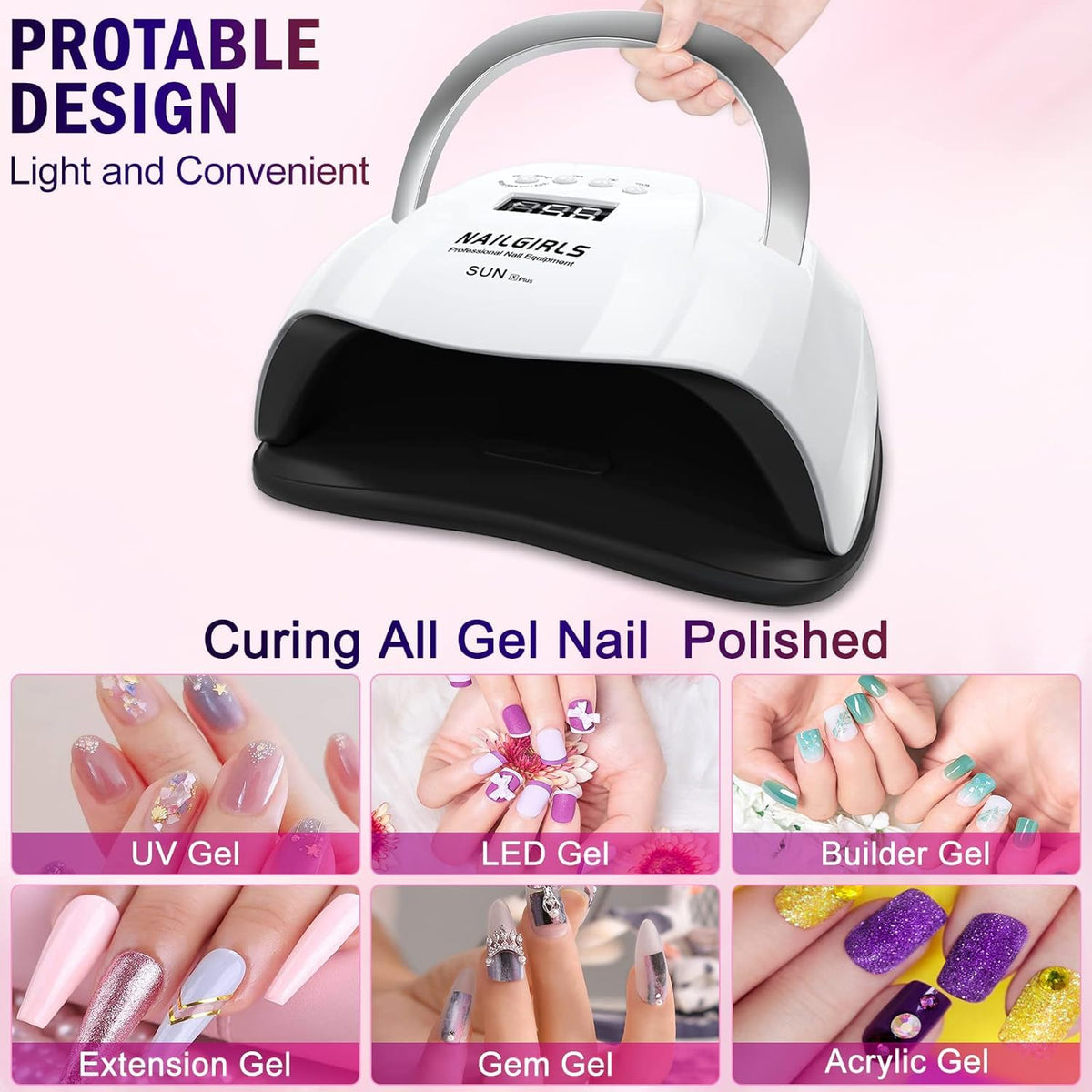 UV LED Nail Lamp, NAILGIRLS 168W Fast UV Light for Nails Gel Polish, Professional Curing with 4 Timer Setting Auto Sensor, LED Gel Nail Dryer for Fingernail and Toenail Home Salon Use, Nail Art Tools ๐ All In One Marketplace Canada