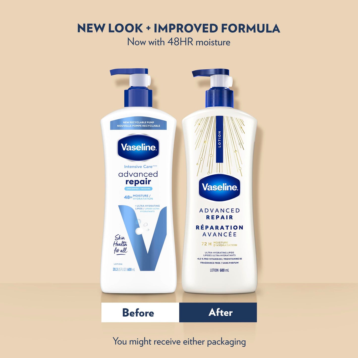 Vaseline Intensive Care Advanced Repair Unscented Body Lotion for Dry Skin with 48H Moisture + Ultra hydrating lipids, 600 ml (3-pack) π All In One Marketplace Canada