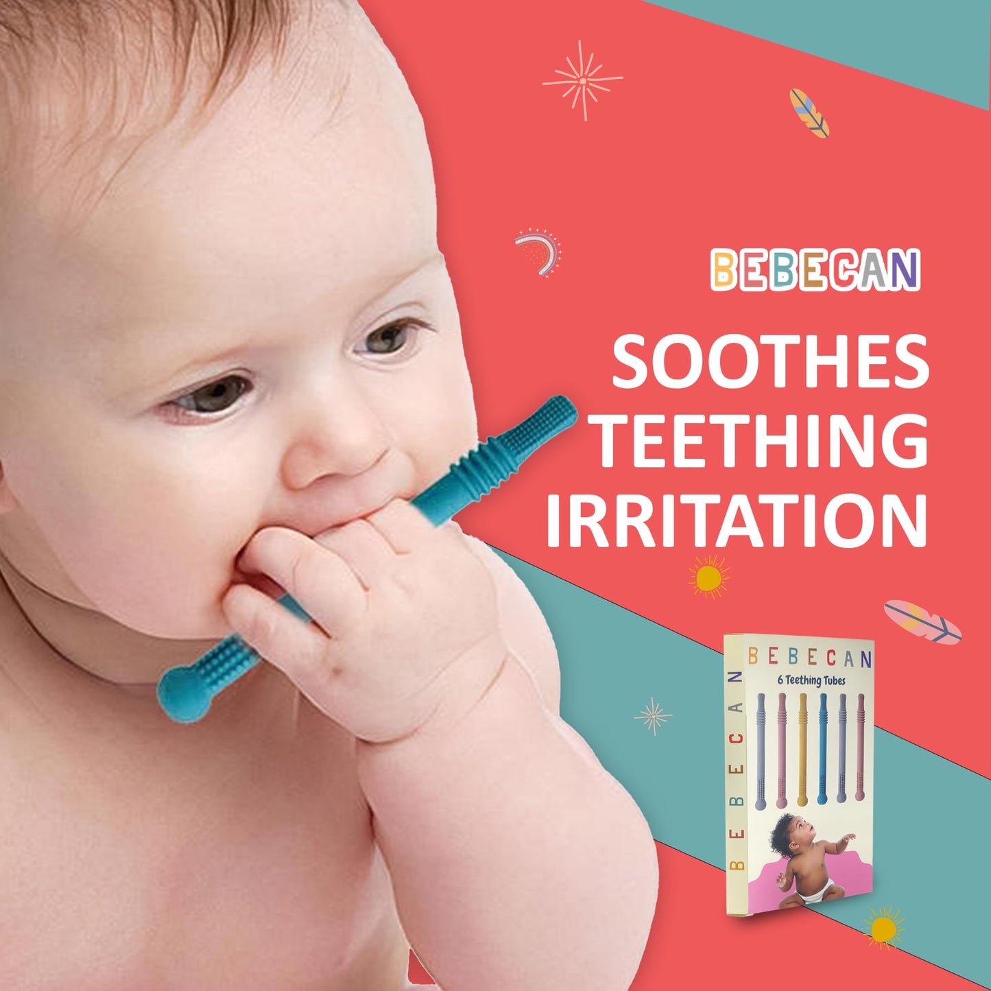BEBECAN Teething Toys for Babies, Baby Teething Relief, 6 Vibrant Colors, Super Soft Silicone Jouet Dentition Bebe, Perfect Baby Gifts Baby Boy Gifts ๐ All In One Marketplace Canada