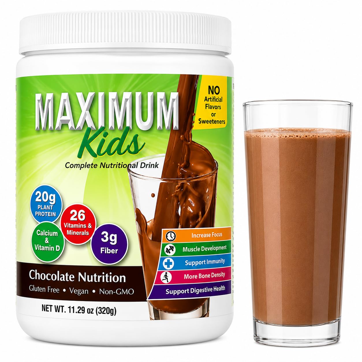 Maximum Kids Complete ORGANIC Powder Mix - Great TASTING, EASY to use, complete nutritional drink with 26 vitamins & Minerals, 20g of Plant Protein, 3g of Fiber. Kid TESTED! Parents APPROVED! ๐ All In One Marketplace Canada