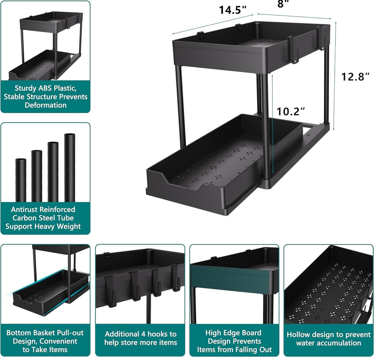 2-PACK Under Sink Organizers and Storage with Sliding Drawer, 2-Tier Bathroom Under Sink Shelf Rack,Multi-Functional Cabinet Storage Space Saver For Kitchen/Bathroom/Bedroom/Office. 🍁 All In One Marketplace Canada