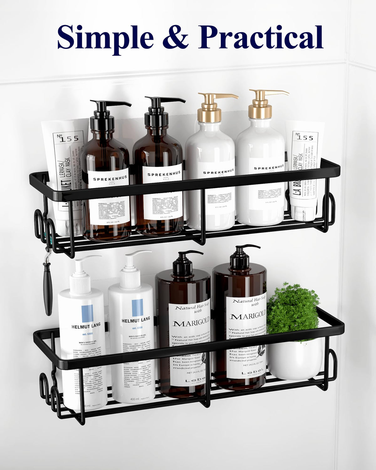 Kitsure Shower Caddy - 2 Pack Rustproof Stainless Steel Shower Organizer, No-Drill & Quick-Dry Shelves with Large Capacity, Durable Rack with 4 Hooks, Large, Black ๐ All In One Marketplace Canada
