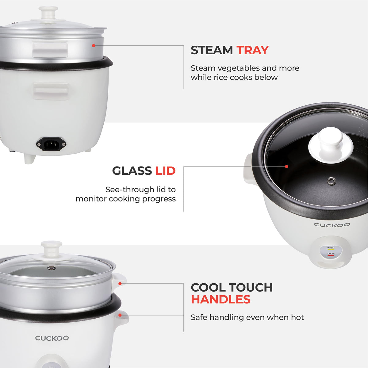 CUCKOO One Touch Rice Cooker 6-Cup (Uncooked) / 12-Cup (Cooked), Small Rice Cooker & Warmer with Steamer Tray, Versatile Grain Cooker, Soup Maker, Auto Keep Warm, White (CR-0601C) ๐ All In One Marketplace Canada