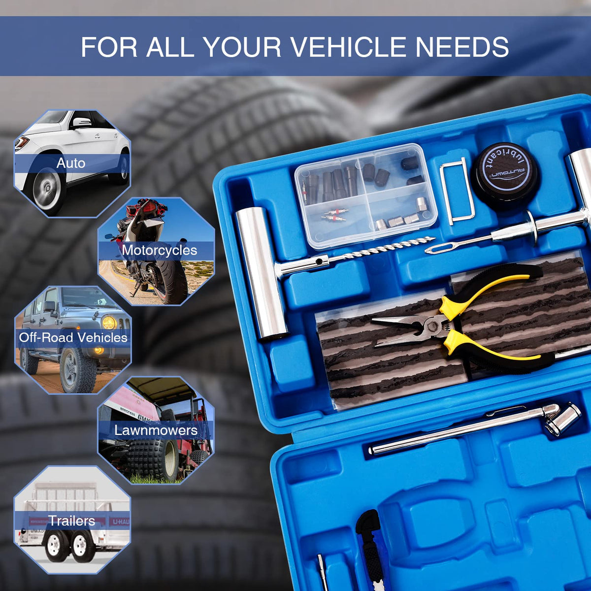 AUTOWN Tire Repair Kit - 68pcs Heavy Duty Tire Plug Kit, Universal Tire Repair Tools to Fix Punctures and Plug Flats Patch Kit for car Motorcycle, Truck, ARB,ATV, Tractor, RV, SUV, Trailer 🍁 All In One Marketplace Canada