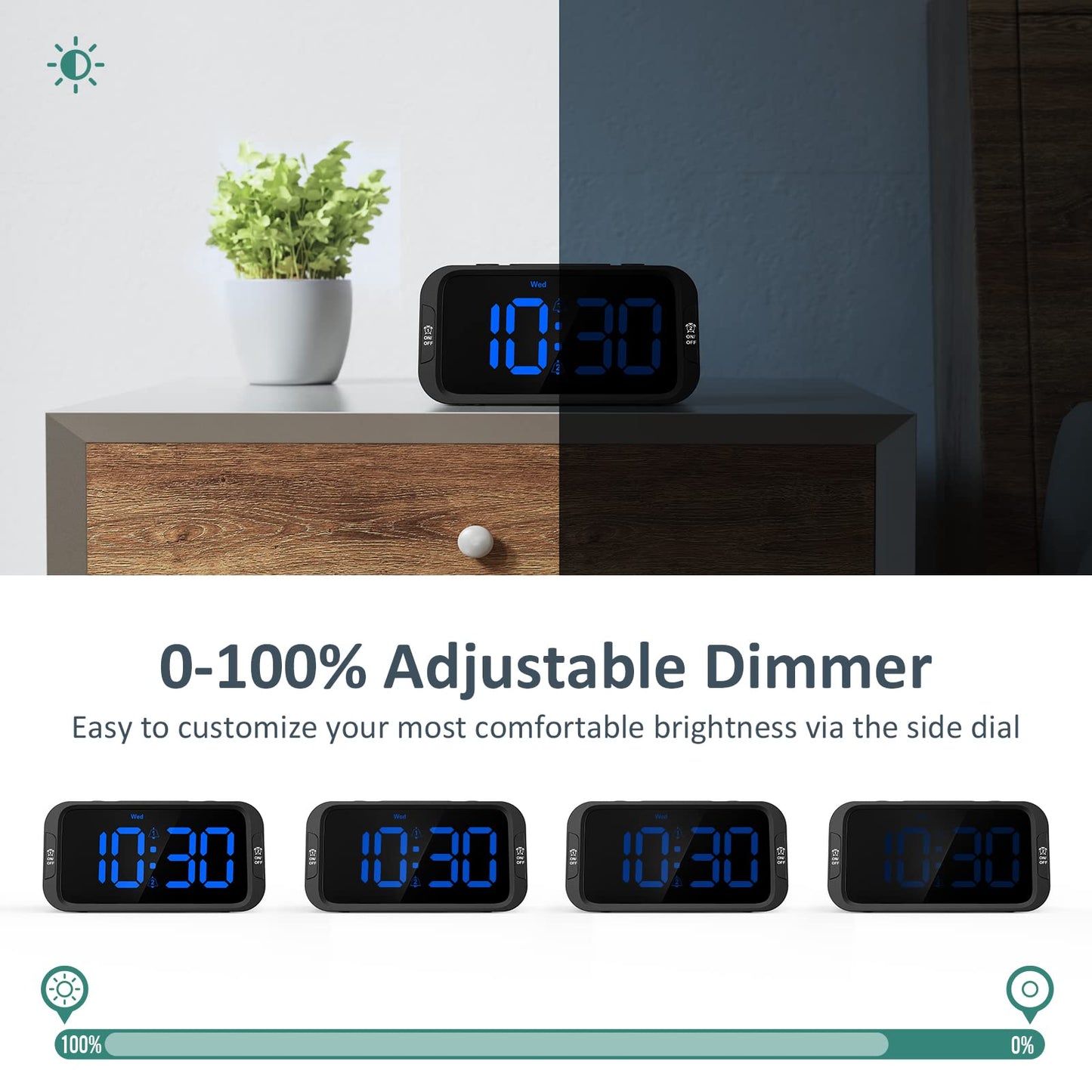 Odokee Digital Dual Alarm Clock for Bedroom, Easy to Set, 0-100% Dimmer, USB Charger, 5 Sounds Adjustable Volume, Weekday/Weekend Mode, Snooze, 12/24Hr, Battery Backup, Compact Clock for Bedside(Blue) ๐ All In One Marketplace Canada