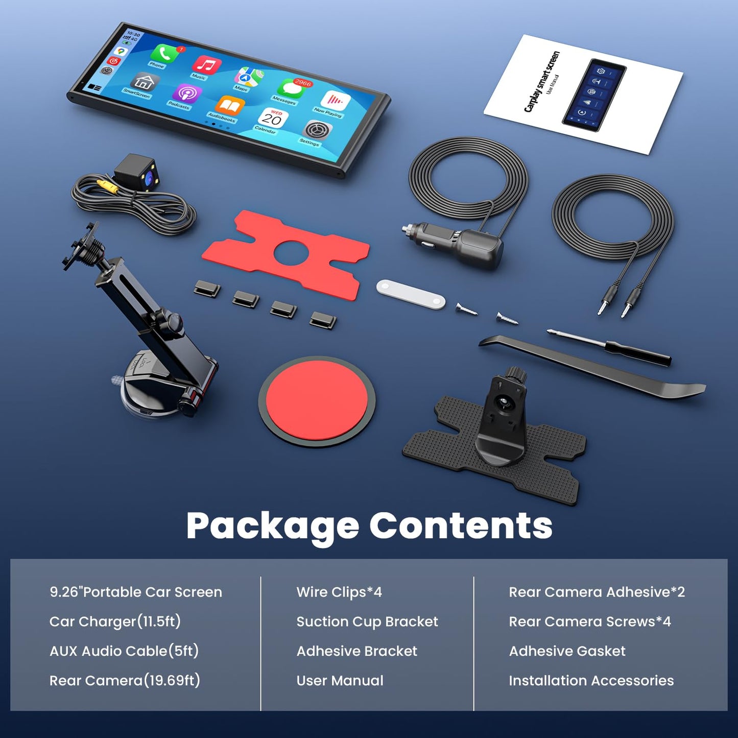 9.26" Carplay Screen for Car, Wireless Portable Car Play Screen for Apple CarPlay & Android Auto, OTA Updates, Backup Camera, Bluetooth 5.0, Mirror Link, Voice Control, GPS Navigation, FM 🍁 All In One Marketplace Canada