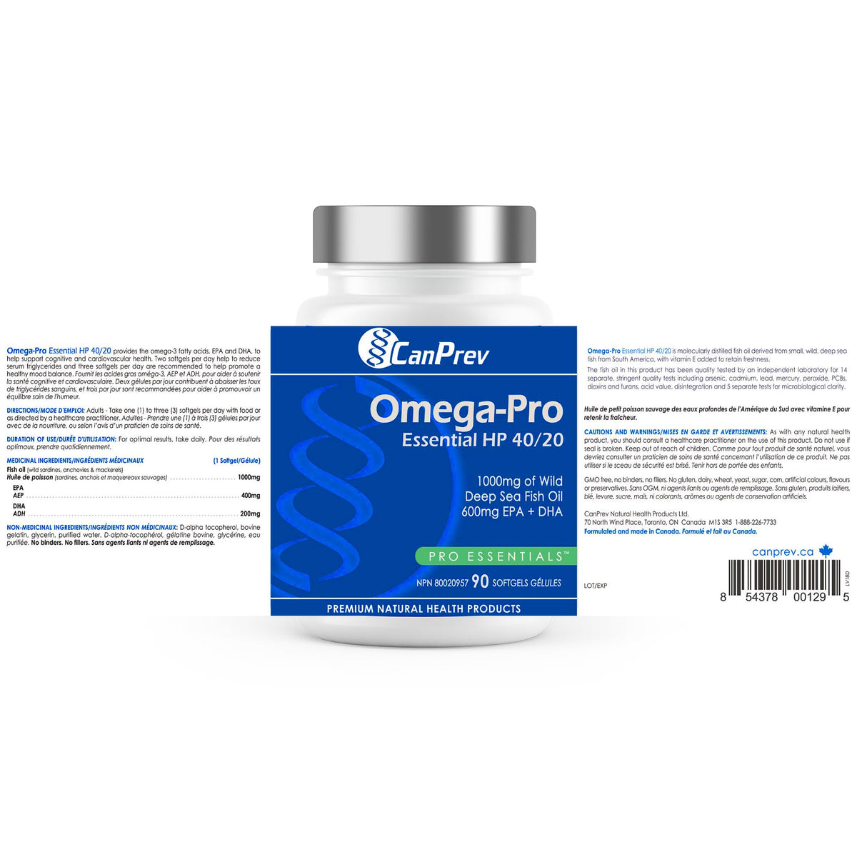 CanPrev Omega-Pro Essential HP 40/20, 90 Softgels 30-Day Supply - 1000mg Wild Deep-Sea Fish Oil, Omega-3 EPA & DHA Formula, Molecular Distilled with Vitamin E, Supports Heart, Brain, Joint, Eye & Skin ๐ All In One Marketplace Canada