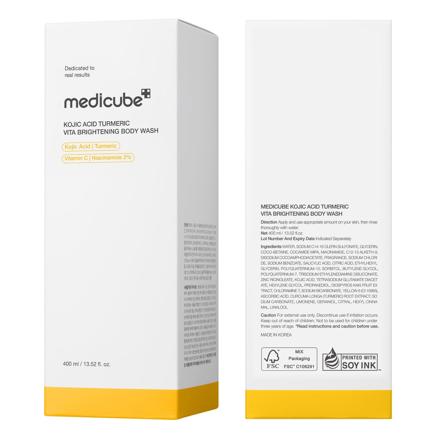 medicube Kojic Acid Turmeric Brightening Body Wash | Gentle Shower Gel for Uneven Skin | Niacinamide, Vitamin C, AHA/BHA | Deep Cleansing, Hydrating Formula | Easy and Effective, 13.52 fl.oz 400ml ๐ All In One Marketplace Canada