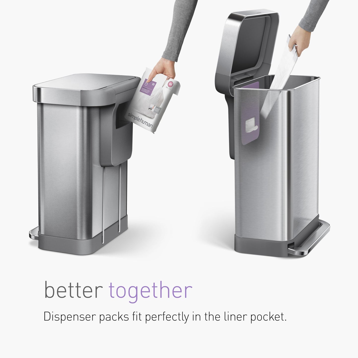 simplehuman Code M 100 Count, Dispenser Pack Custom Fit Liners, Drawstring Trash Bags, 45L / 11.9 Gallons, White π All In One Marketplace Canada