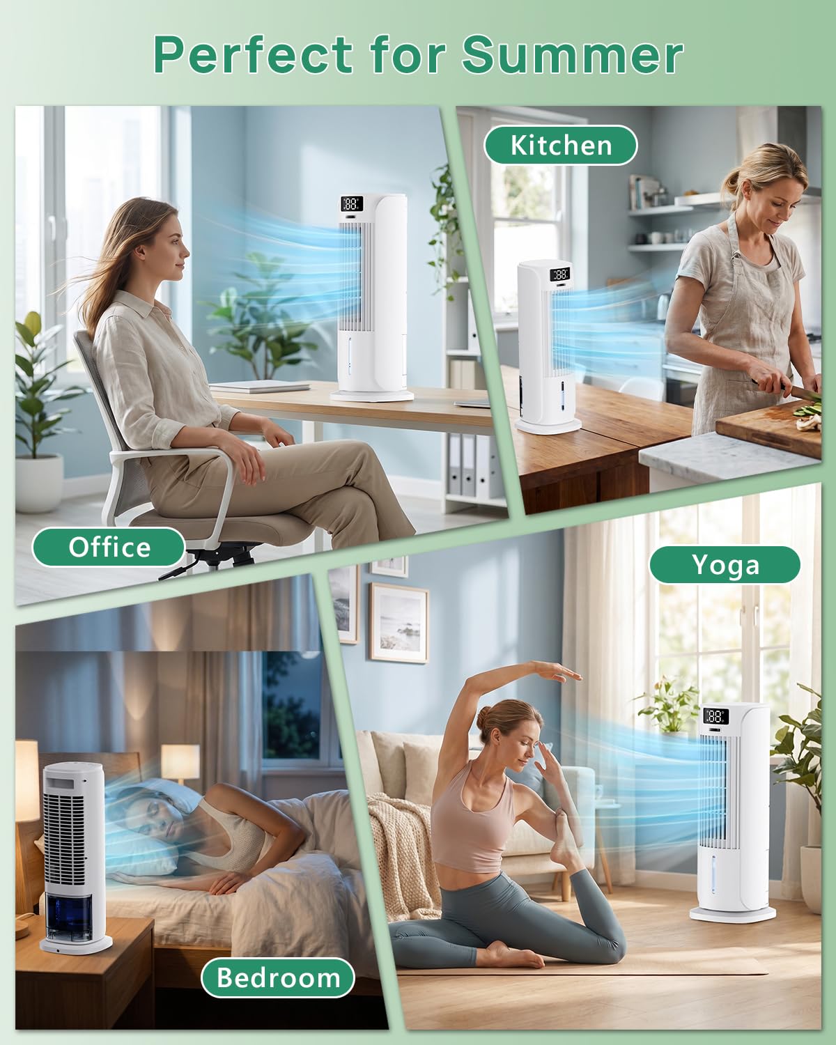 Portable Air Conditioner, 800ML Water Tank, 6 Speeds & 2 Cool Mist, 3 IN 1 Air Cooler, 90° Auto Oscillation, 12H Timer, 5M Remote Control, Quiet Cooling Tower Fan Air Conditioner for Room Office 🍁 All In One Marketplace Canada