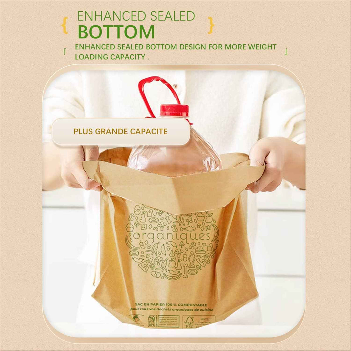 Hytrend-Kitchen Food Waste Bag-120 Bags -%100 Compostable paper Bag - Leak Resistant Liner - Plastic Free - Small-Certified by BNQ and BPI ๐ All In One Marketplace Canada