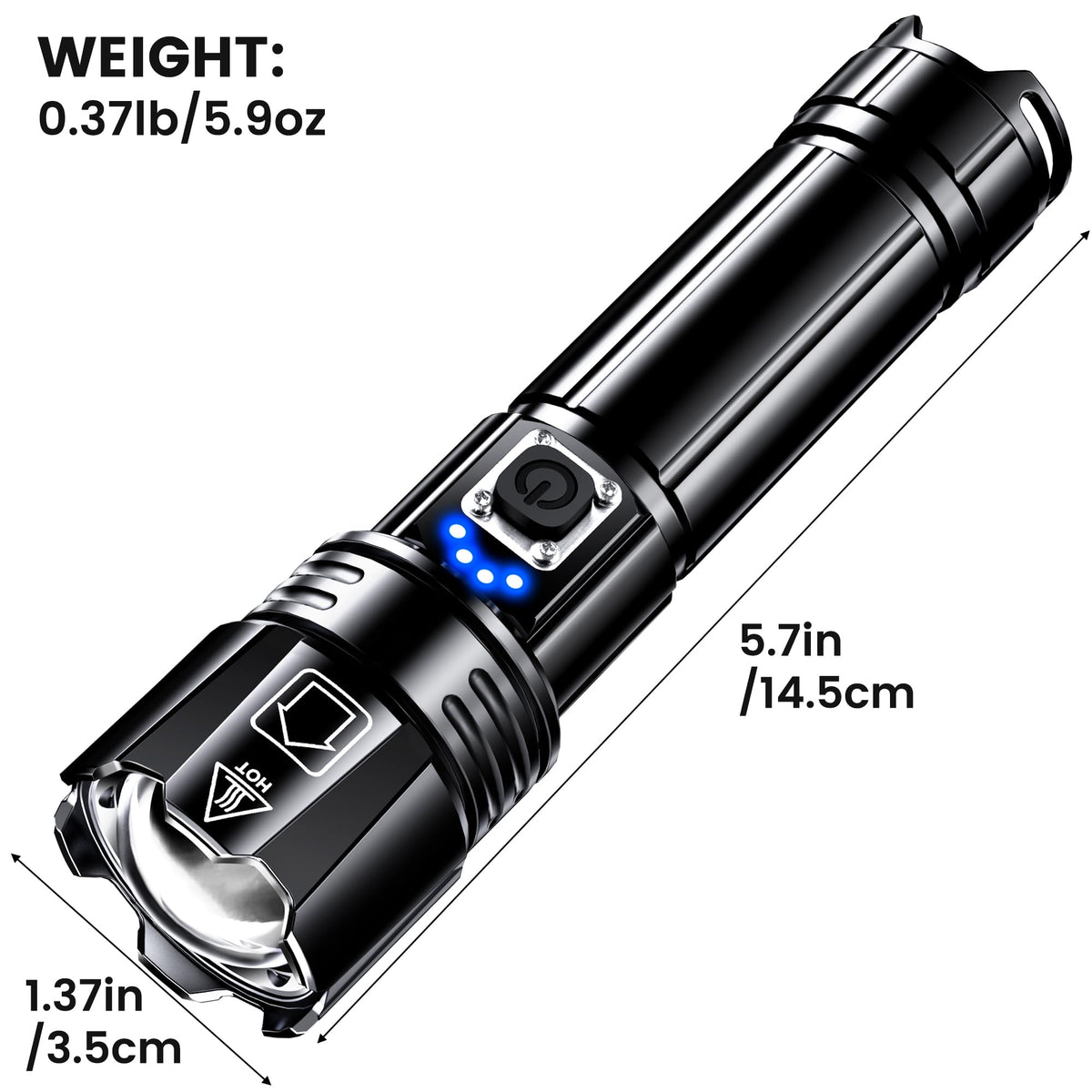 AKNEAR Rechargeable LED Flashlight High Lumens, Super Bright Flashlights with Zoomable & USB C Rechargeable & 5 Light Mode & IPX-7 Waterproof, Powerful Flash Light (2, Standard Display) ๐ All In One Marketplace Canada