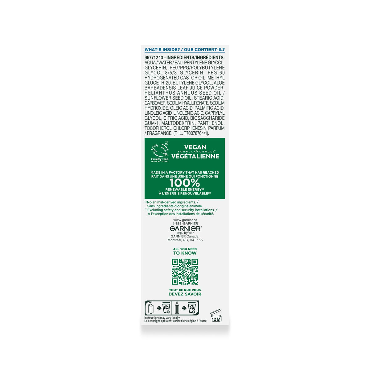 Garnier Hyaluronic Acid Face Serum, With Aloe Vera, Pro-Ceramides, Glycerin, Panthenol, Glass Skin, Reinforce Skin's Moisture Barrier, Hydrating, Replumpling, Normal To Combination, Vegan, 30ml ๐ All In One Marketplace Canada