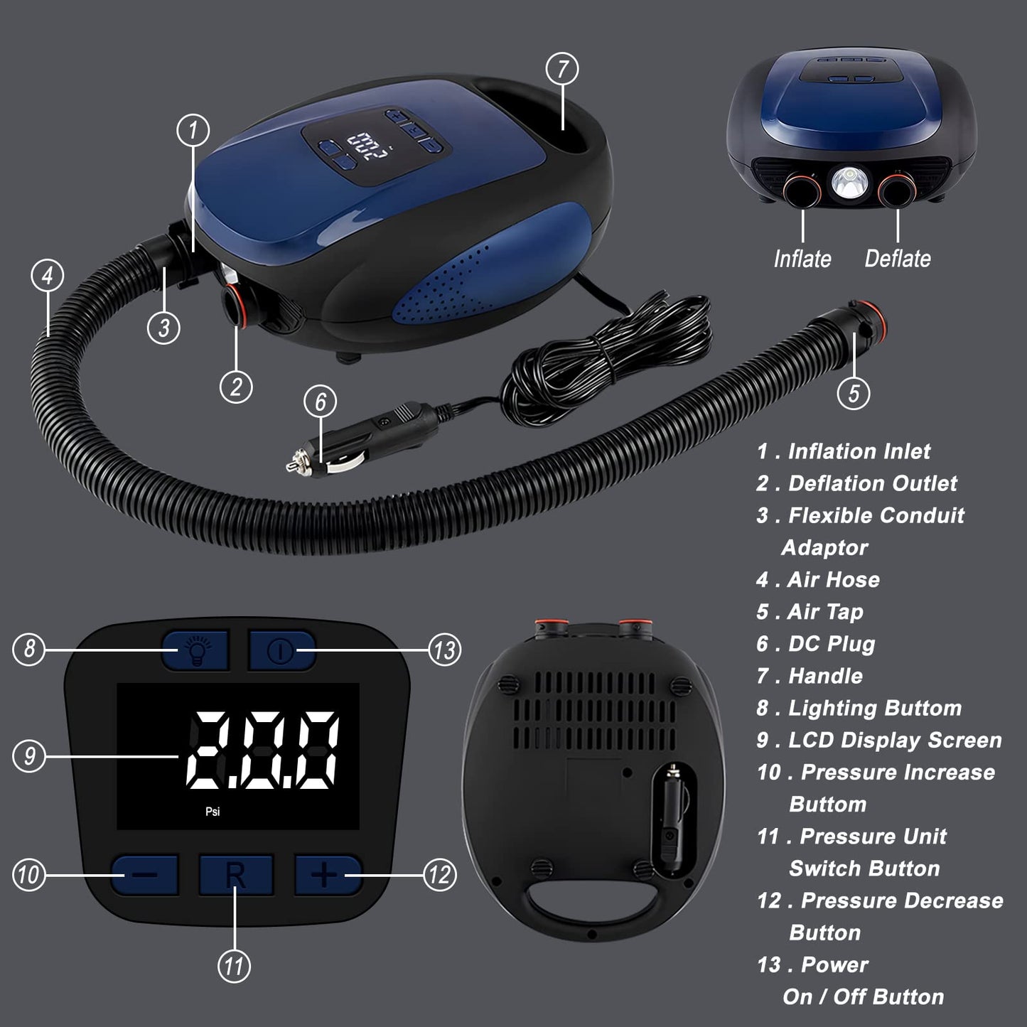 Paddle Board Pump, SUP Electric Air Pump, Portable 20 PSI Air Compressor, Auto-Off Inflation & Deflation Function with 12V DC Car Cigarette Lighter for Paddle Board,Inflatable Sups, Kayaks and Boats ๐ All In One Marketplace Canada