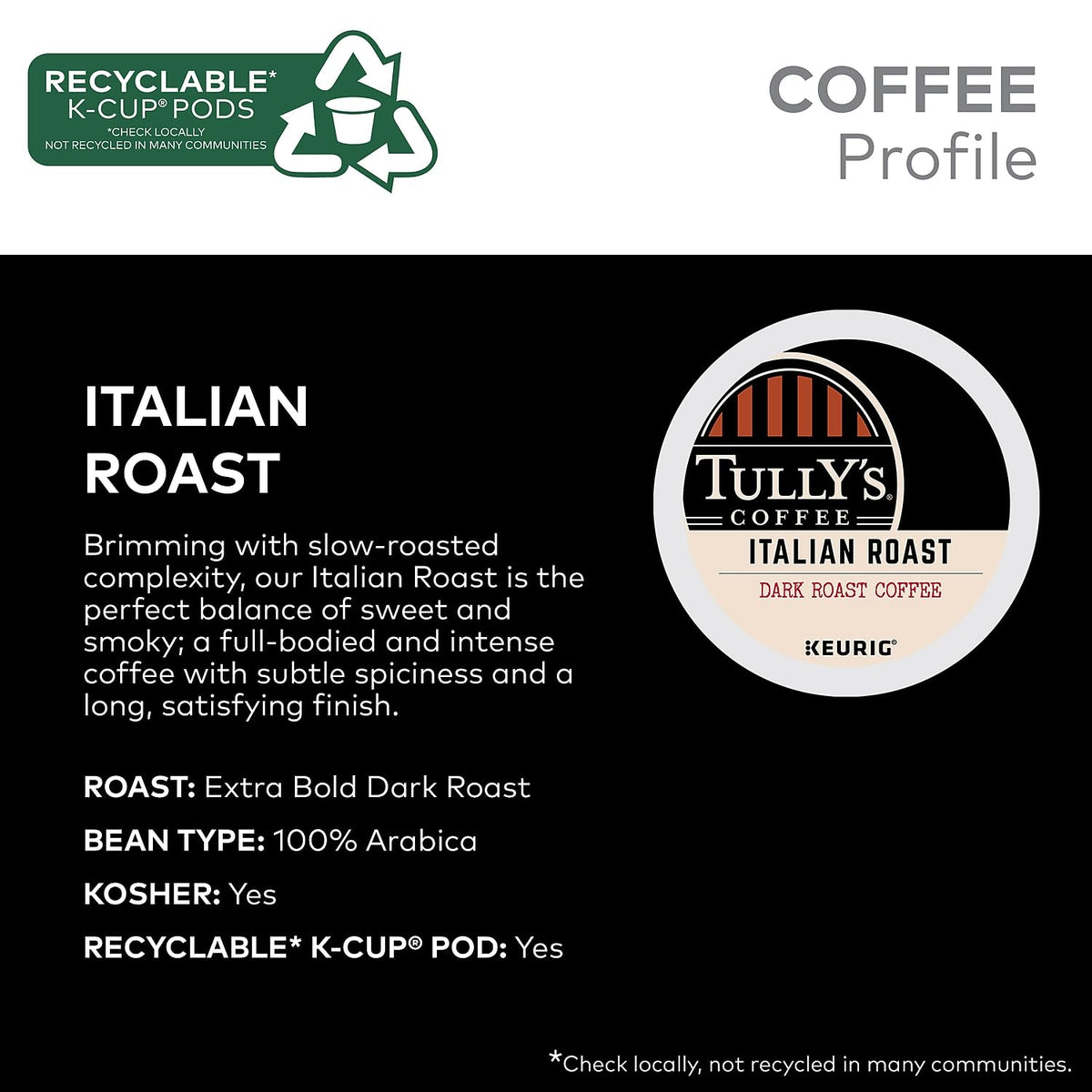 Tully's Certified Italian Roast Coffee K-Cup Pods for Keurig Coffee Makers, Box of 24 ๐ All In One Marketplace Canada