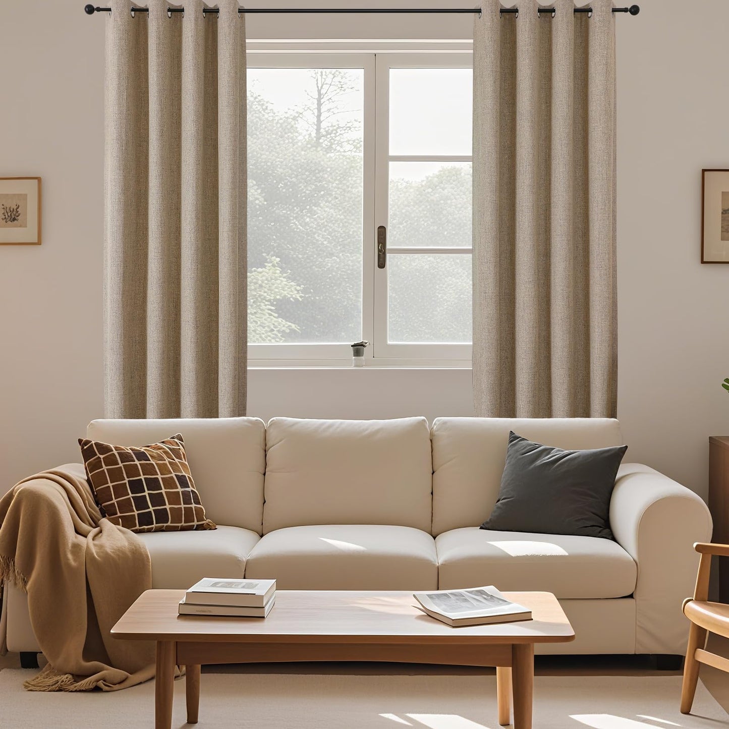 CUCRAF 100% Blackout Window Curtains 84 inches Long 2 Panels Set, Faux Linen Look Thermal Insulated Grommet Drapes, Room Darkening Curtain for Bedroom Living Room(W52 x L84 Inch, Light Khaki) ๐ All In One Marketplace Canada