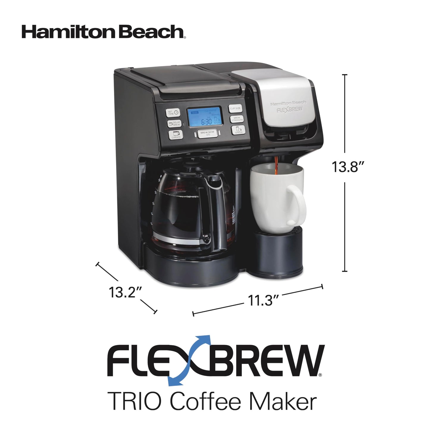 Hamilton Beach FlexBrew Trio 3-Way Coffee Maker, Single Serve & 12 Cup Drip Coffee Maker, Pod & Ground Coffee Compatible, Fast Brewing, Programmable, 56 oz Reservoir, Black (49902C) ๐ All In One Marketplace Canada