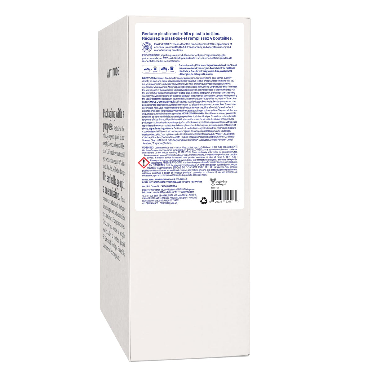 ATTITUDE Liquid Laundry Detergent Refill, EWG Verified, HE Compatible, Plant-Based & Vegan, Natural Laundry Soap, Made in Canada, Lavender Scent, 160 Loads, 4 Liters ๐ All In One Marketplace Canada