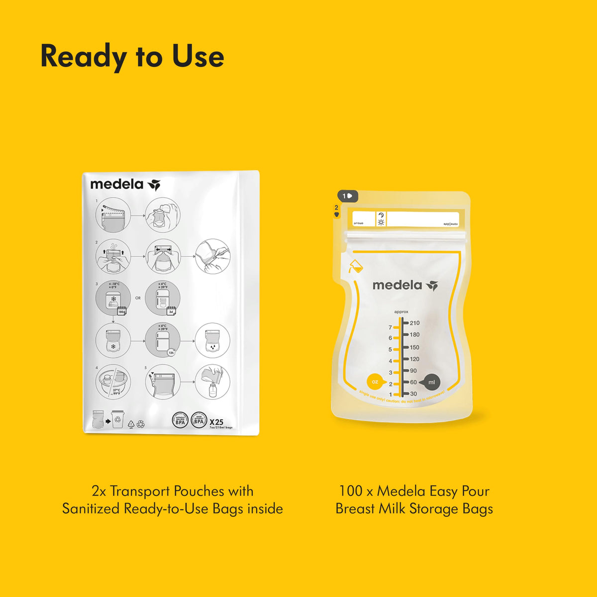 Medela Easy Pour Disposable Breast Milk Storage Bags, 7 oz/210 ml Capacity, Leakproof Design with Milk Protection, Made Without BPA, Pack of 100 π All In One Marketplace Canada