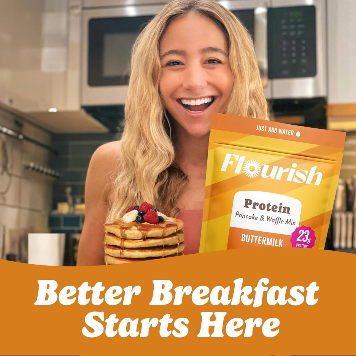 Flourish Protein Pancake & Waffle Mix with Whey Protein, No Added Sugar, High in Fiber - Just Add Water - Buttermilk Flavour, 430 g Each (2 Pack) - Made in Canada 🍁 All In One Marketplace Canada