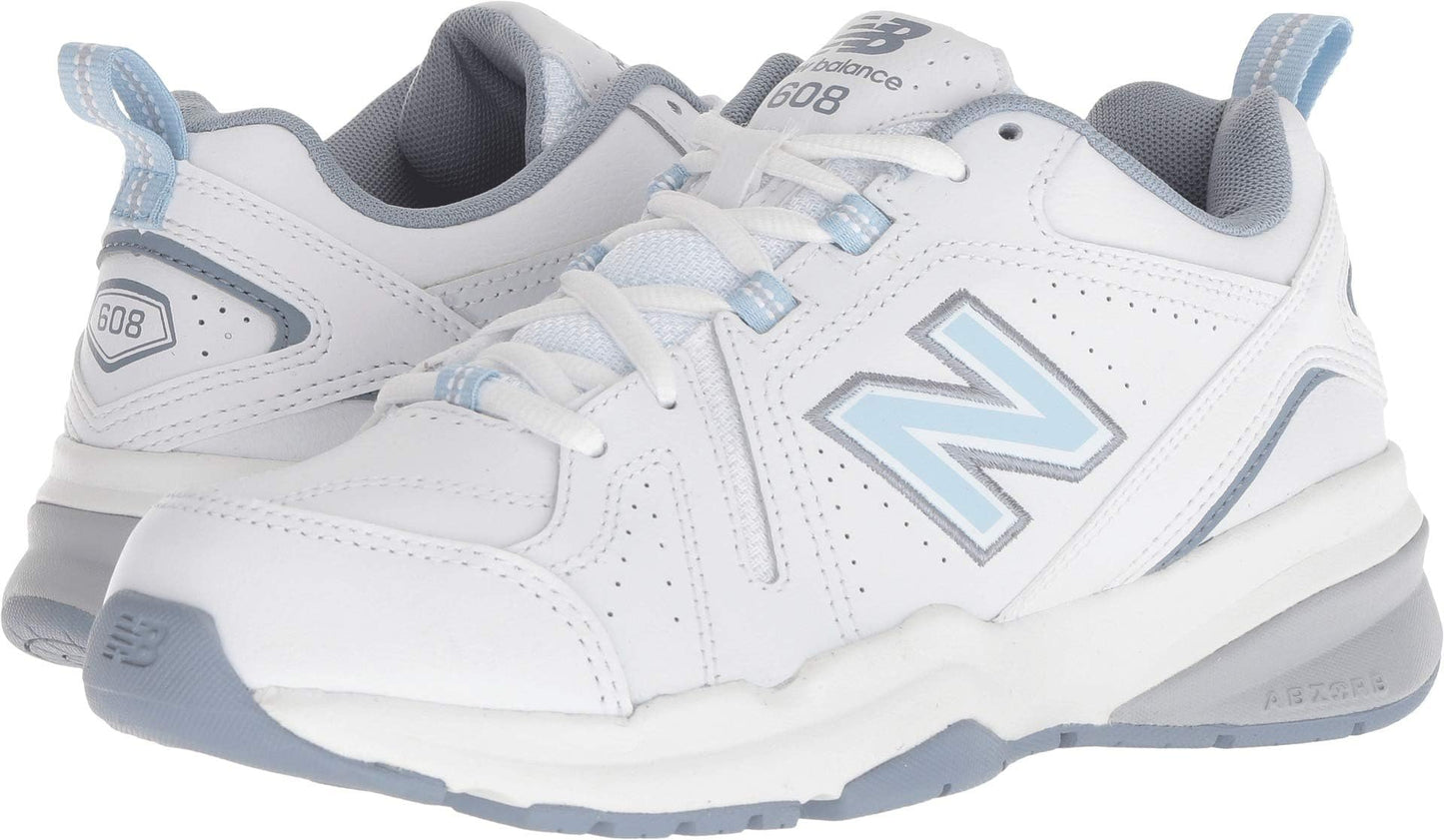New Balance Women's 608 V5 Casual Comfort Cross Trainer, White/Light Blue, 8.5 W US ๐ All In One Marketplace Canada