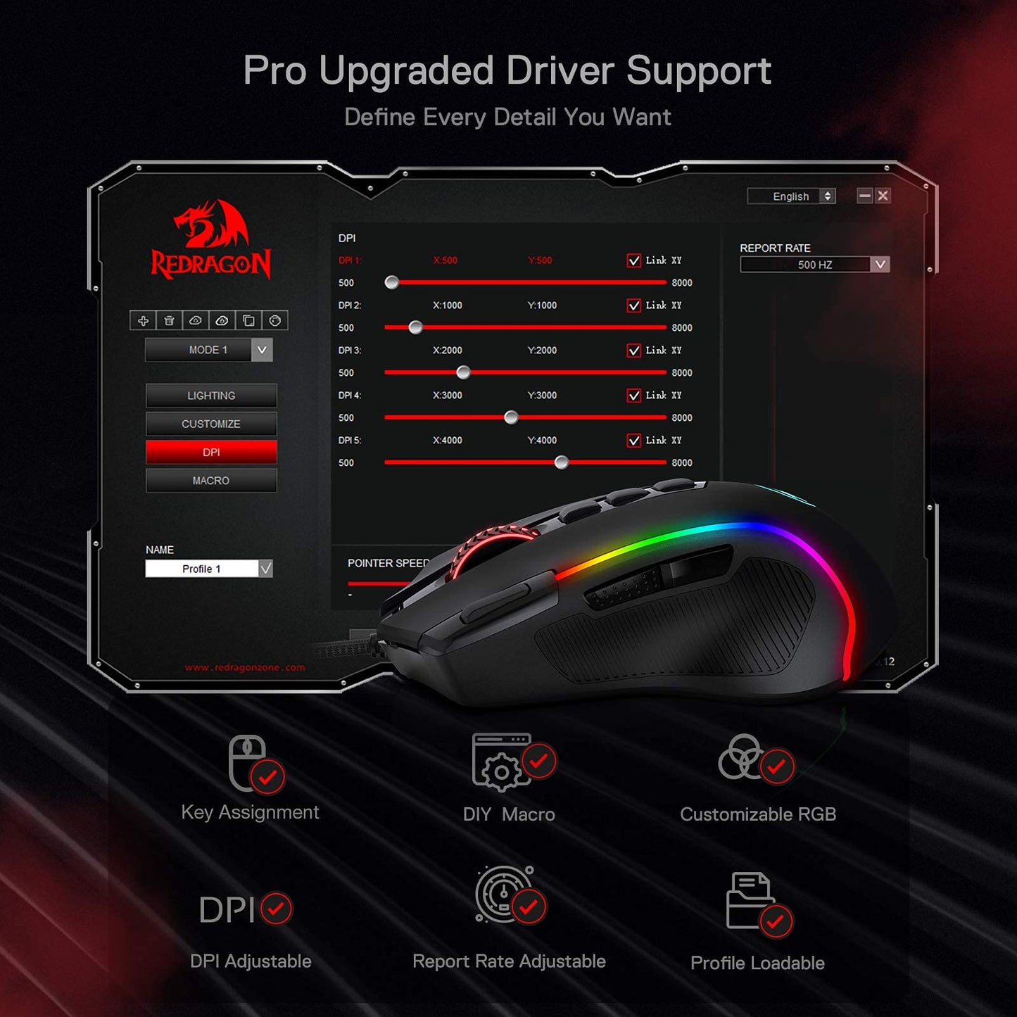 Redragon M612 Predator RGB Gaming Mouse, 8000 DPI Wired Optical Mouse with 11 Programmable Buttons & 5 Backlit Modes, Software Supports DIY Keybinds Rapid Fire Button ๐ All In One Marketplace Canada