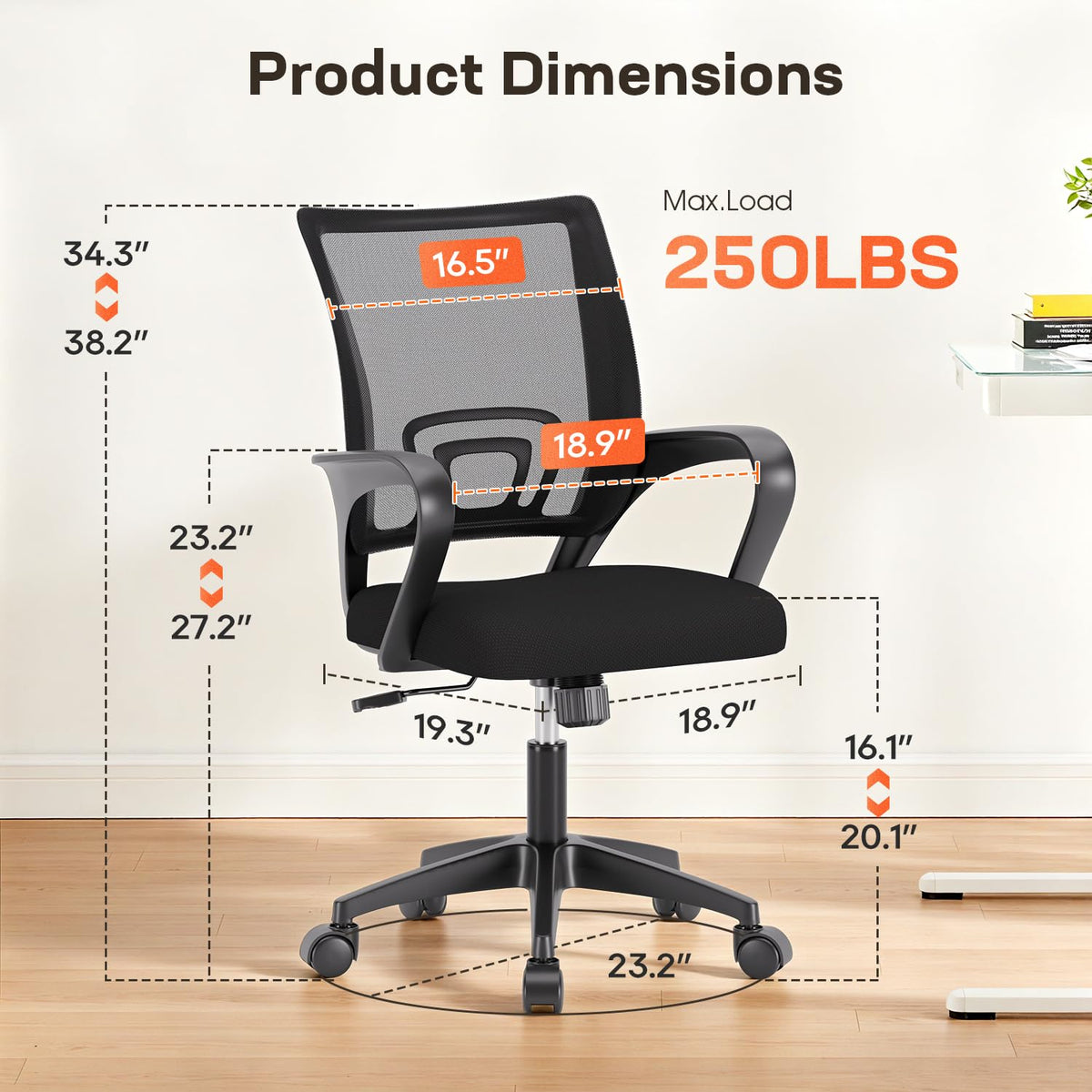 BestOffice | Ergonomic Office Chair | Mid-Back Swivel Desk Chair | Breathable Backrest & Lumbar Support | Adjustable Height | Sponge Seat | Rolling Wheels | Dark Black | for Adults & Women ๐ All In One Marketplace Canada
